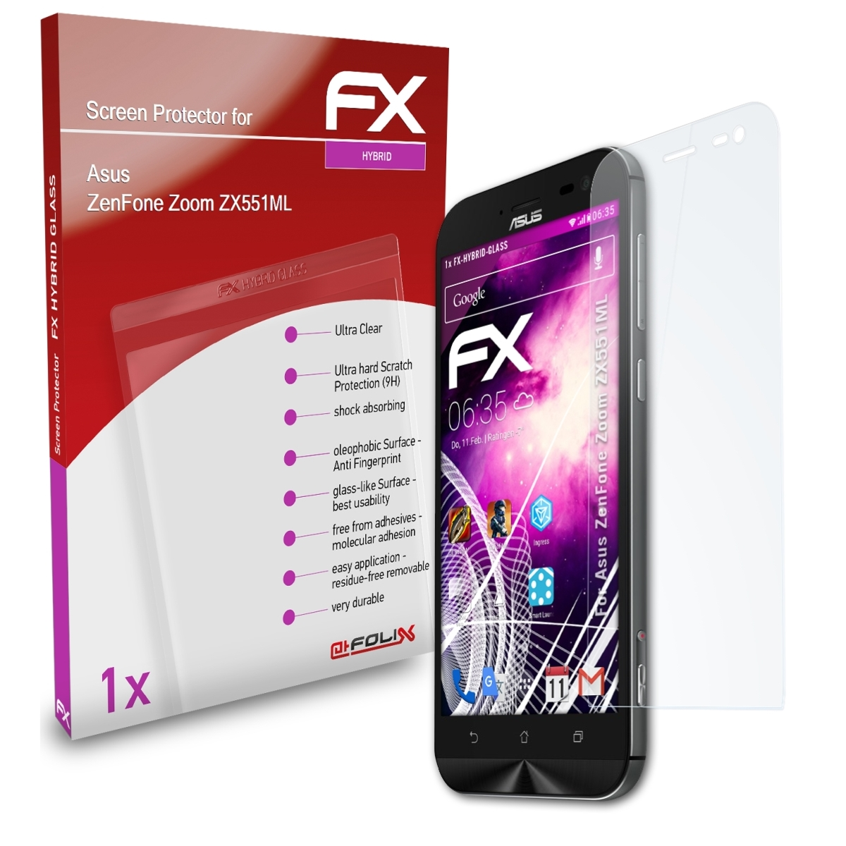 ATFOLIX FX-Hybrid-Glass Schutzglas(für Asus Zoom ZenFone (ZX551ML))