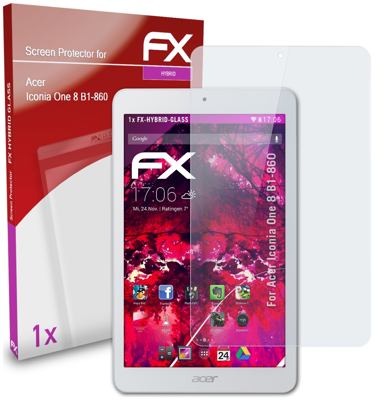 One ATFOLIX (B1-860)) FX-Hybrid-Glass Acer Schutzglas(für 8 Iconia
