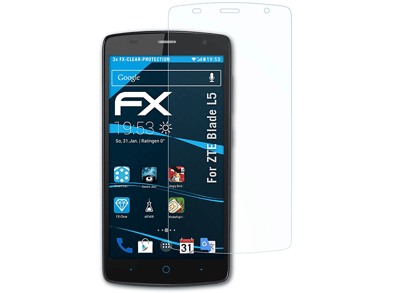 ATFOLIX FX-Clear 3x Displayschutz(für Blade ZTE L5)