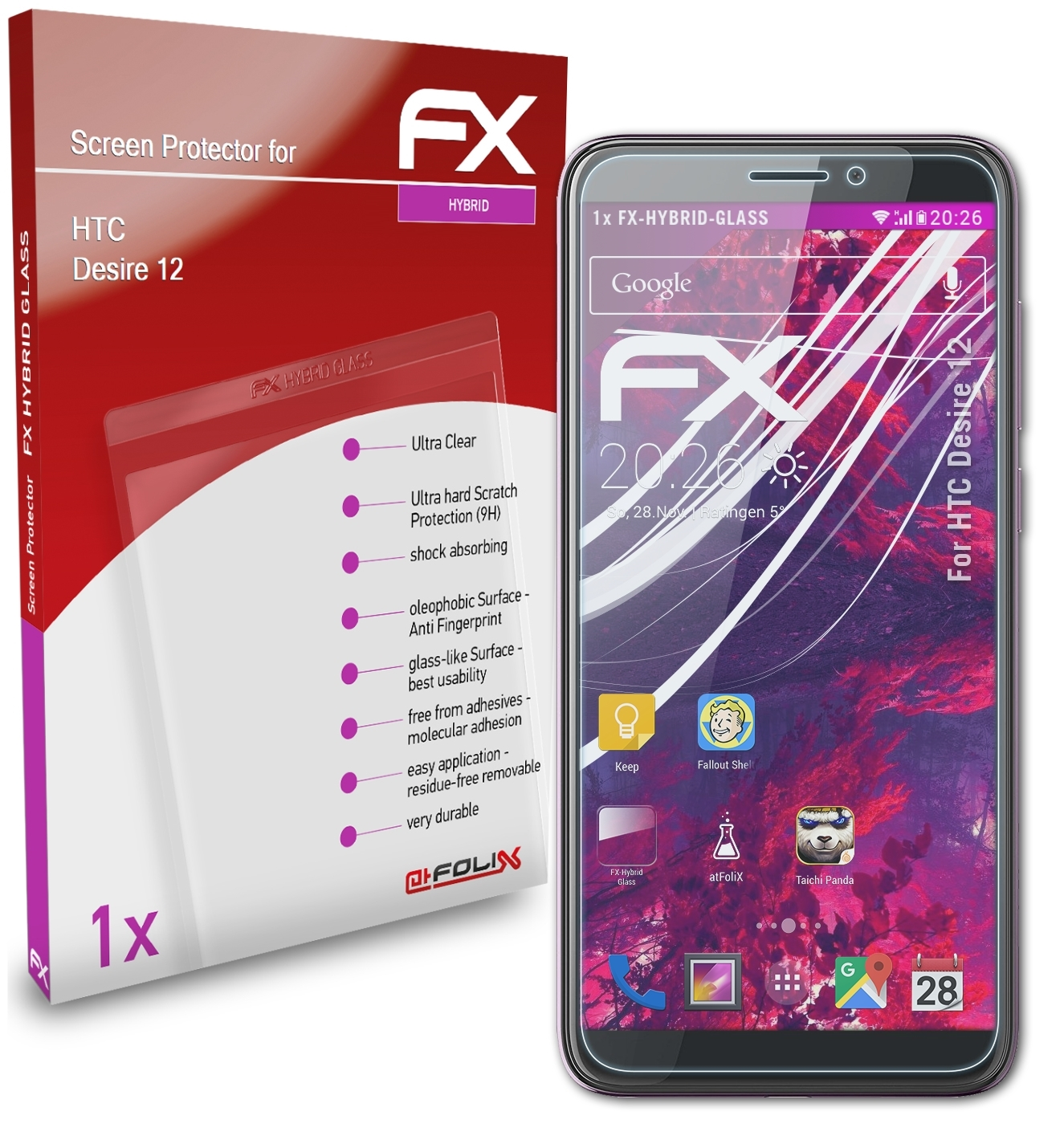 ATFOLIX FX-Hybrid-Glass Schutzglas(für HTC Desire 12)