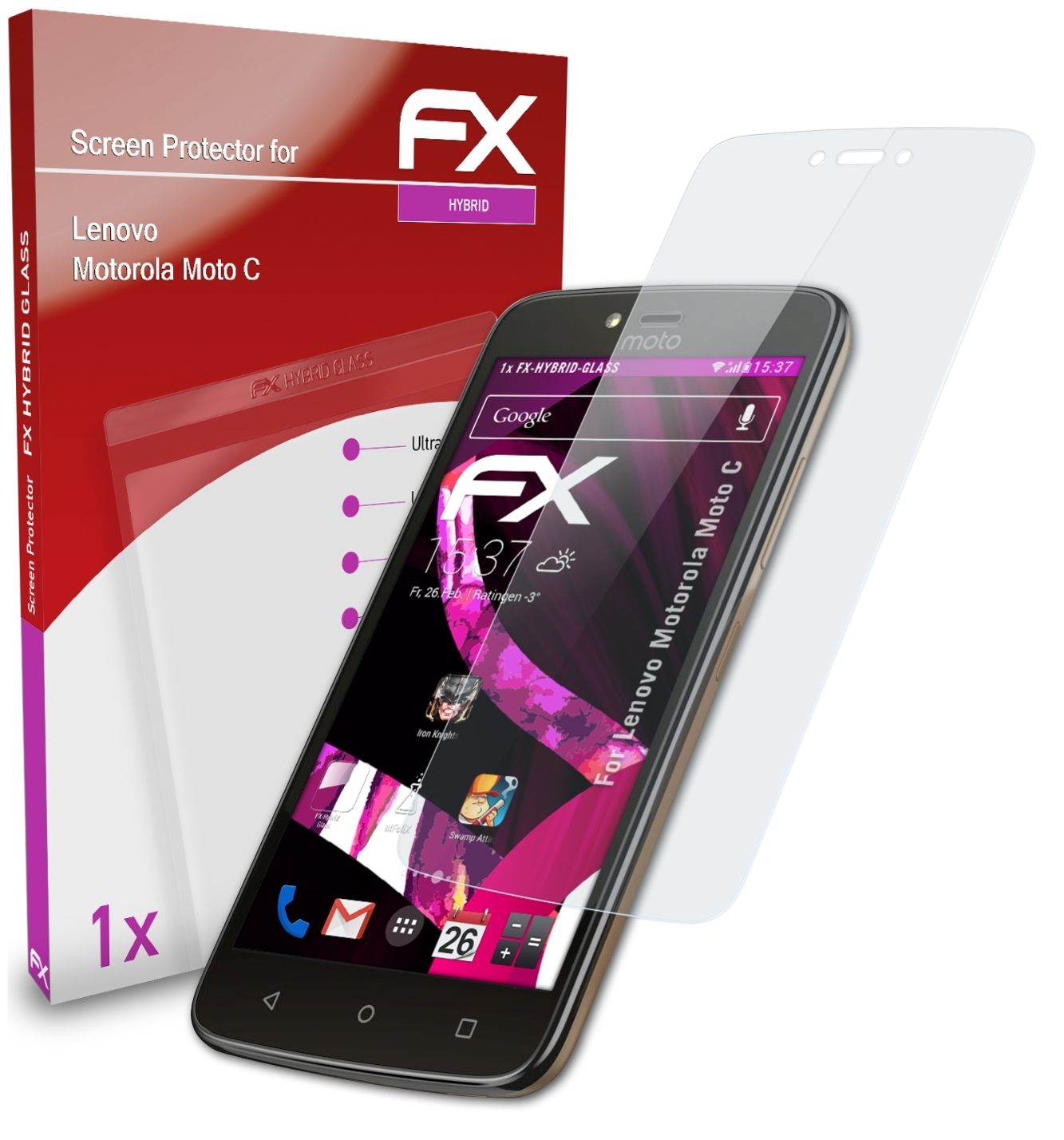 ATFOLIX FX-Hybrid-Glass Schutzglas(für Moto Lenovo C) Motorola