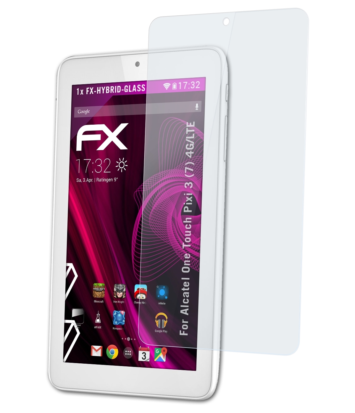 (7) Touch Schutzglas(für ATFOLIX One (4G/LTE)) FX-Hybrid-Glass Pixi 3 Alcatel