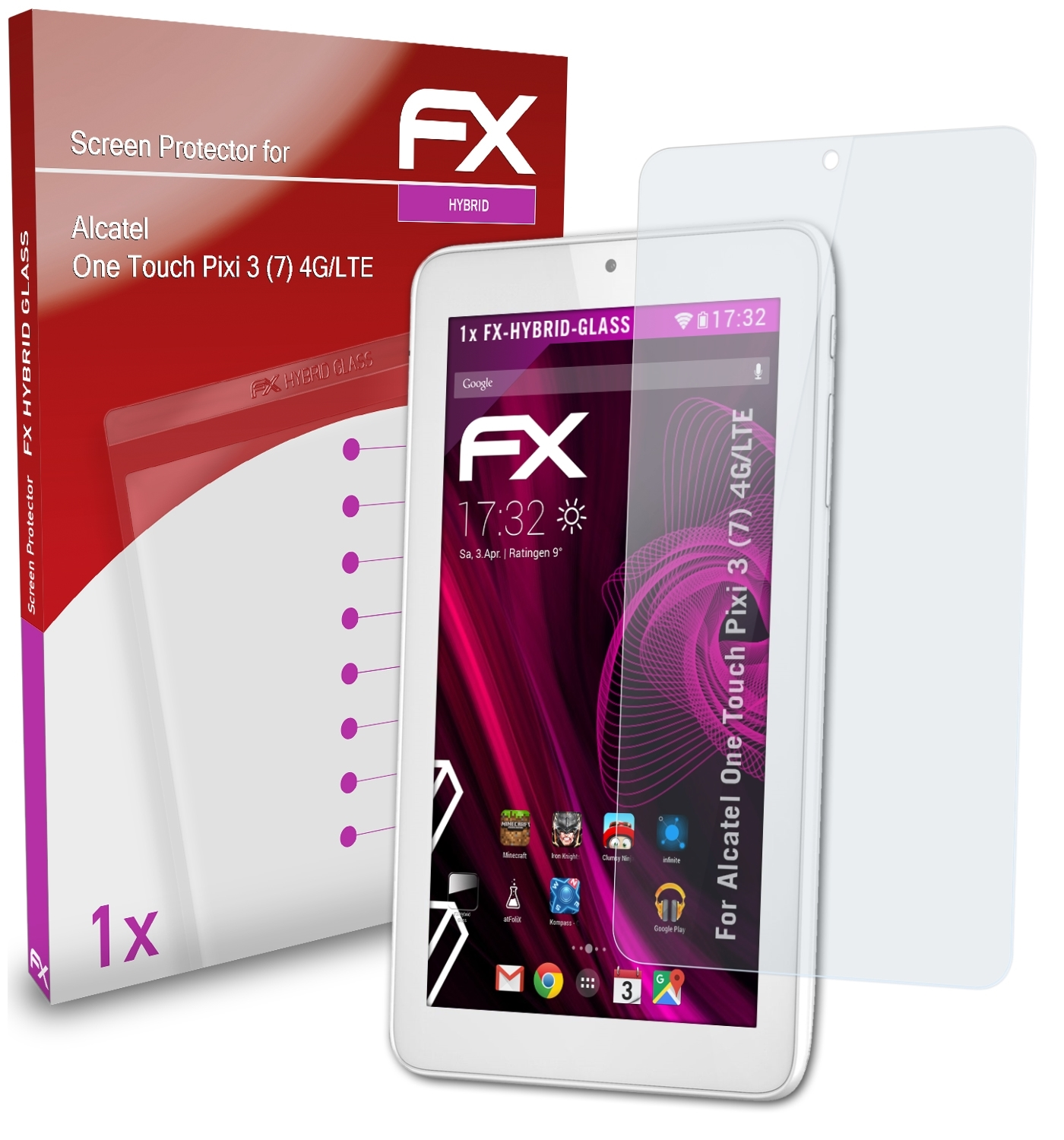 ATFOLIX FX-Hybrid-Glass Schutzglas(für Alcatel One 3 Touch (7) Pixi (4G/LTE))