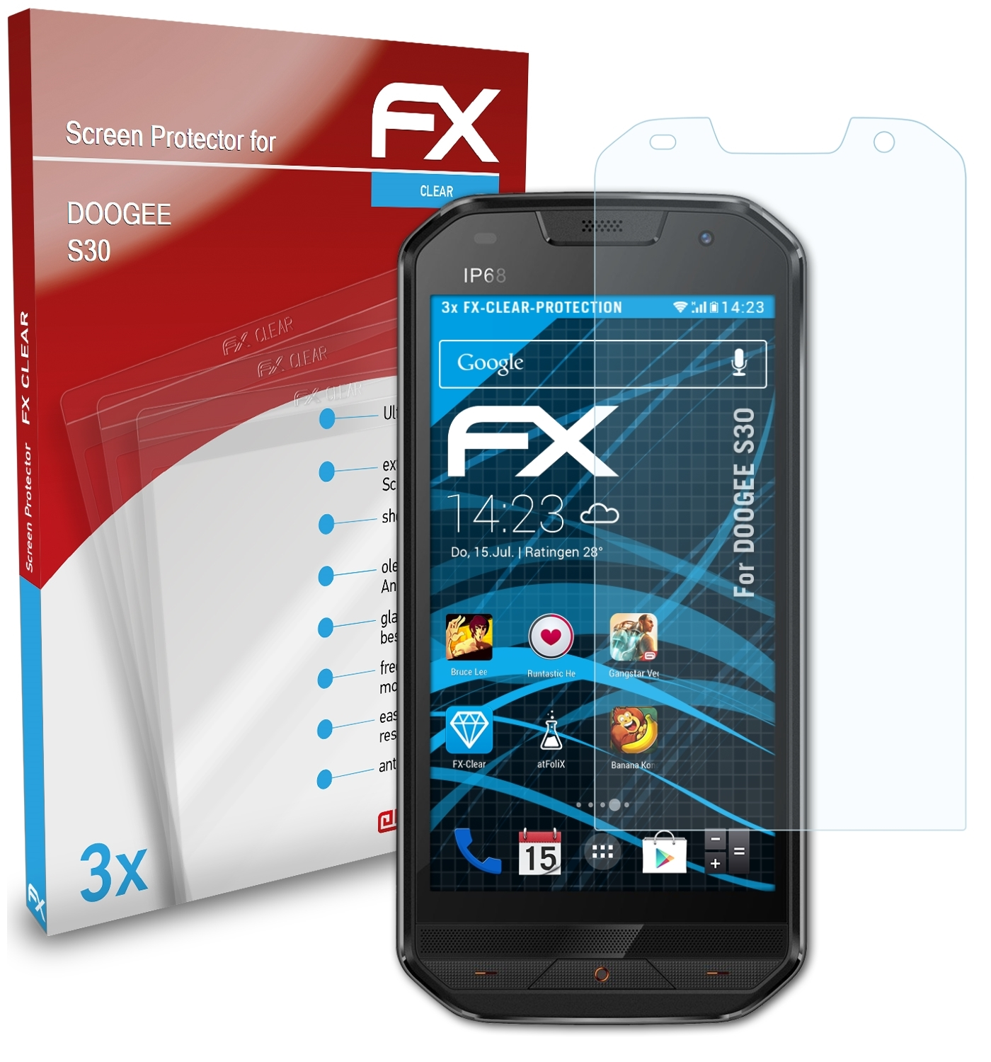 ATFOLIX 3x FX-Clear Displayschutz(für S30) Doogee