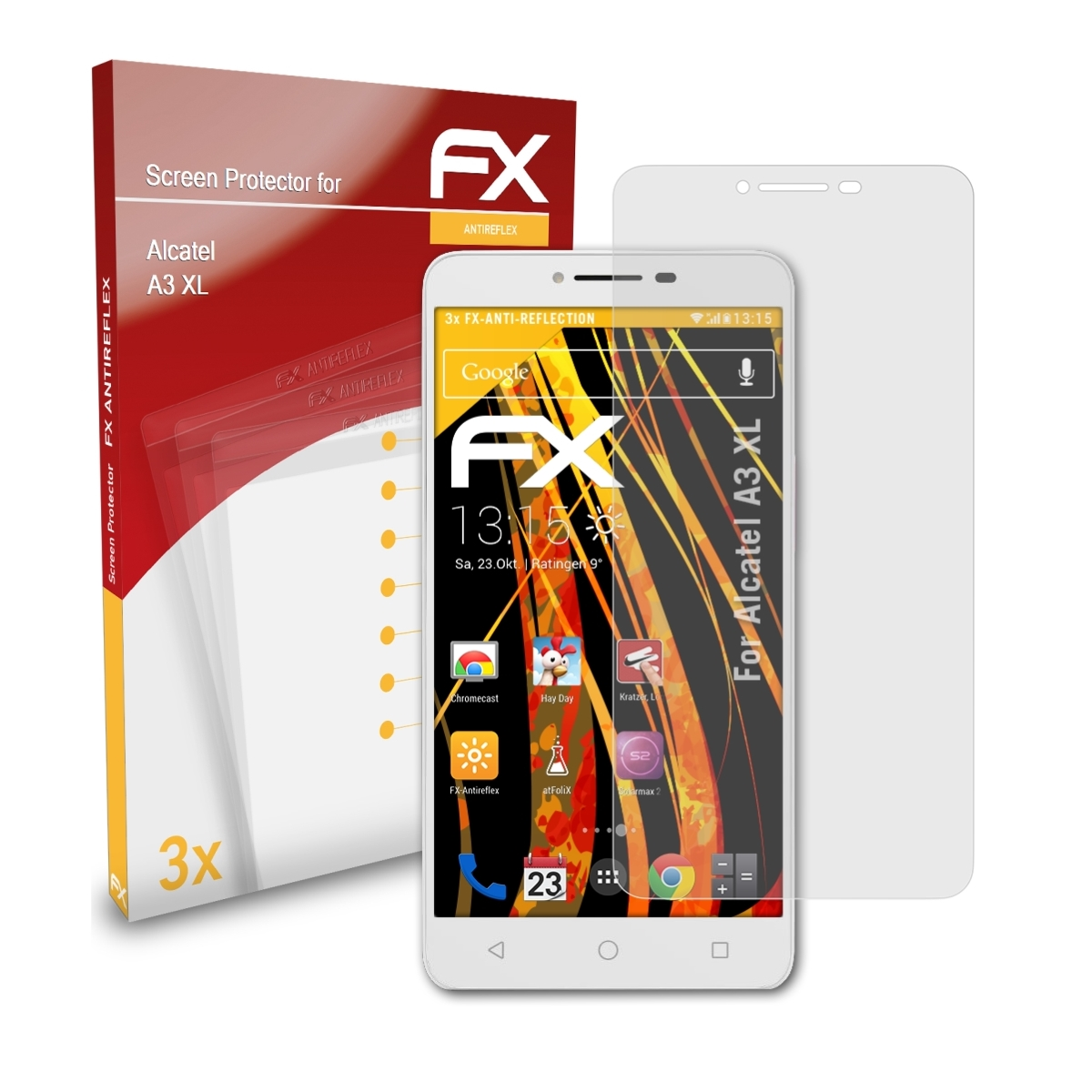 ATFOLIX 3x FX-Antireflex A3 XL) Alcatel Displayschutz(für