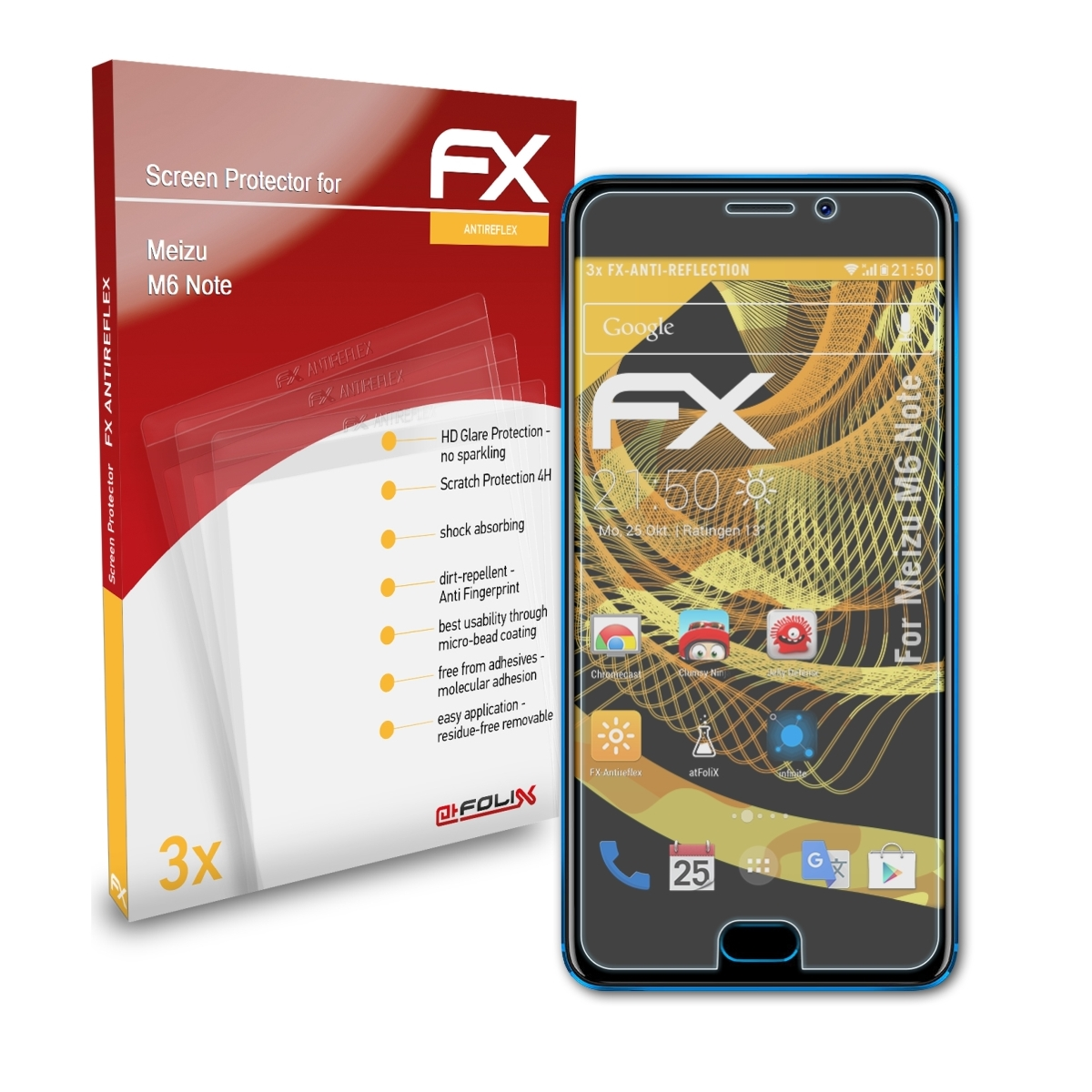 Note) ATFOLIX Meizu FX-Antireflex Displayschutz(für M6 3x