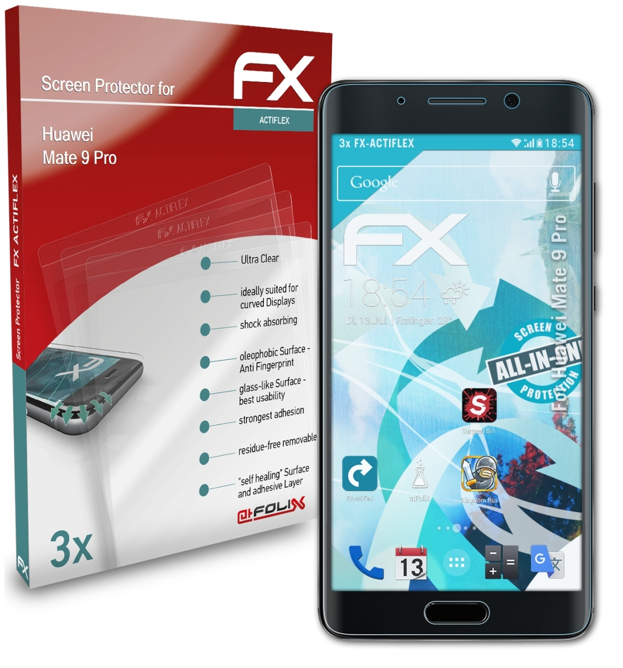 Displayschutz(für Mate 9 ATFOLIX Huawei FX-ActiFleX Pro) 3x