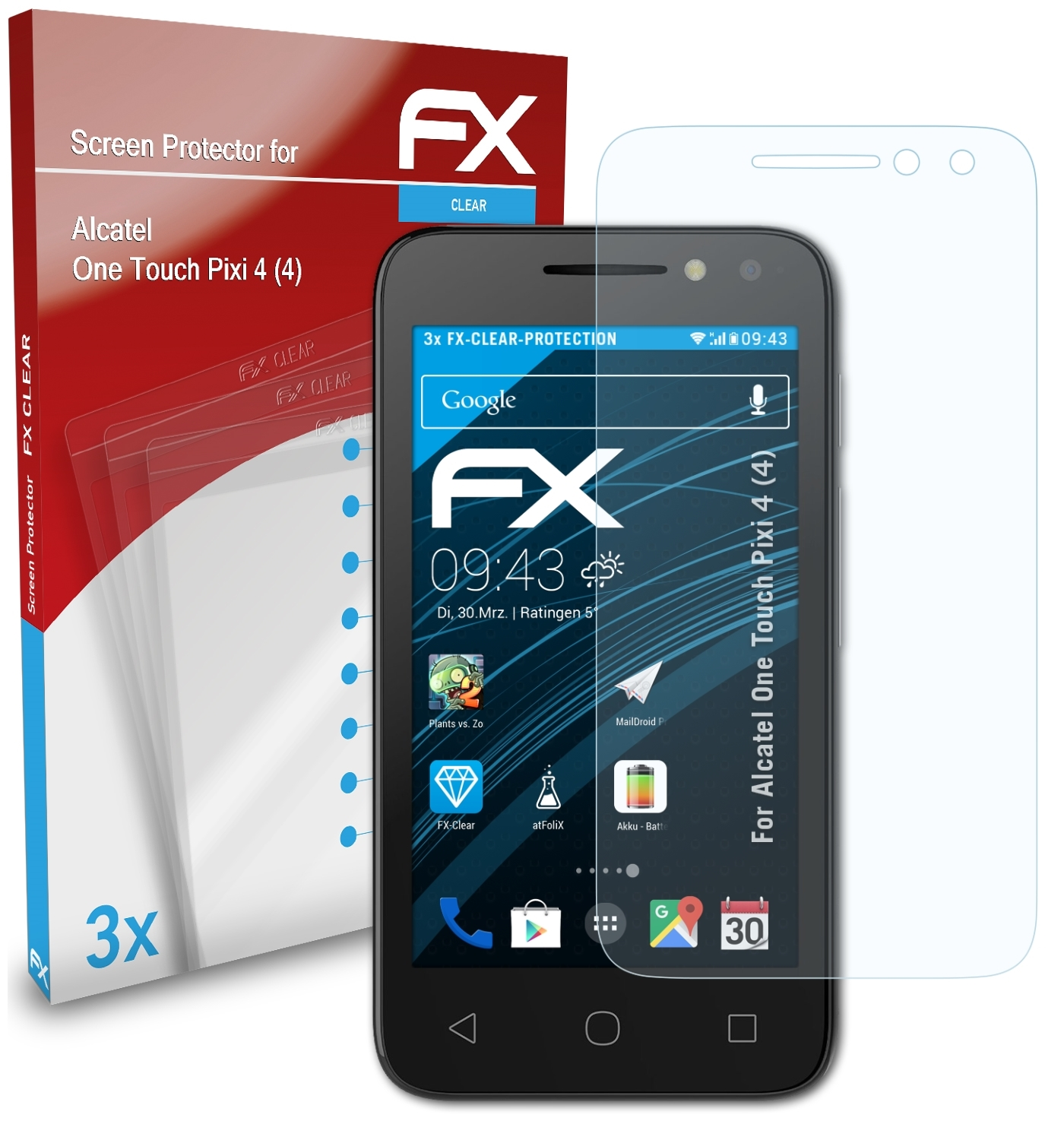 ATFOLIX 3x FX-Clear 4 Pixi Touch (4)) Alcatel One Displayschutz(für