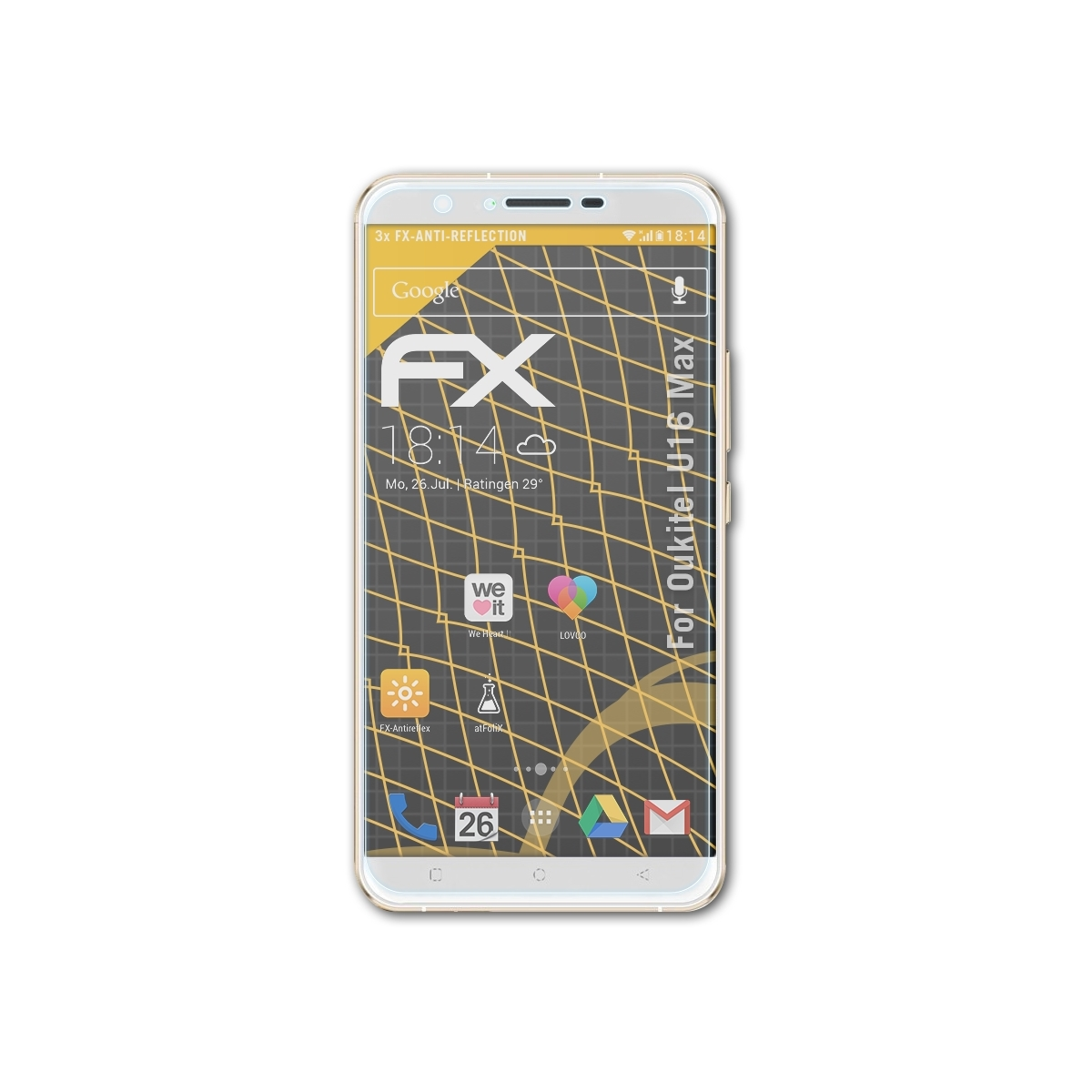 ATFOLIX 3x Oukitel FX-Antireflex Displayschutz(für Max) U16