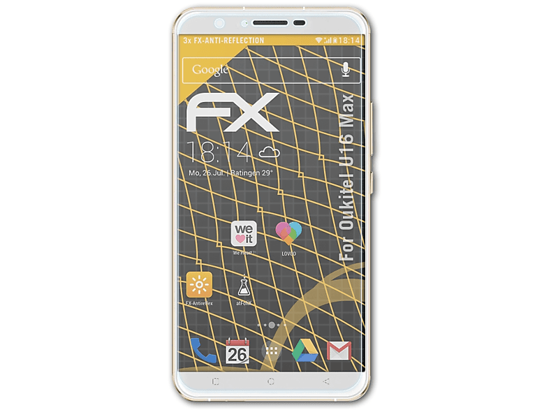 ATFOLIX 3x FX-Antireflex Displayschutz(für Oukitel U16 Max)