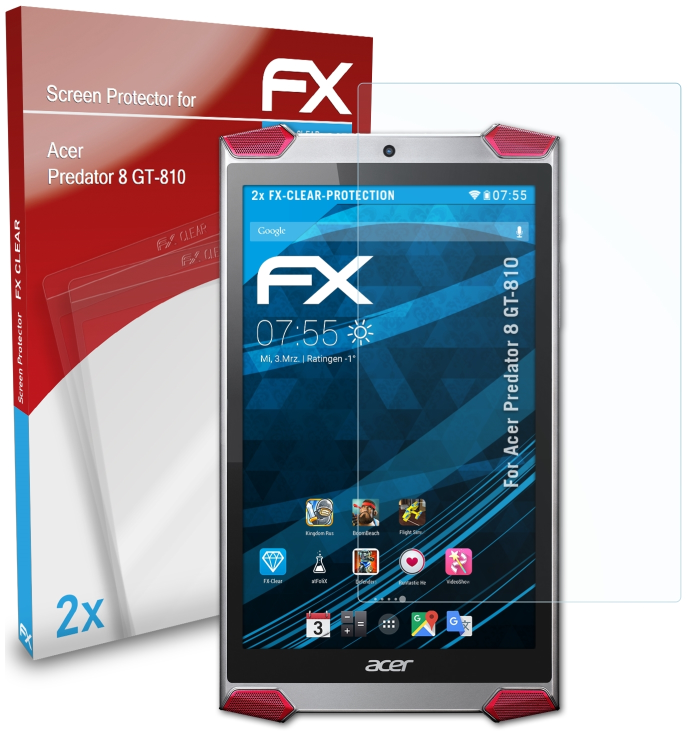 Displayschutz(für 2x ATFOLIX (GT-810)) Predator 8 Acer FX-Clear