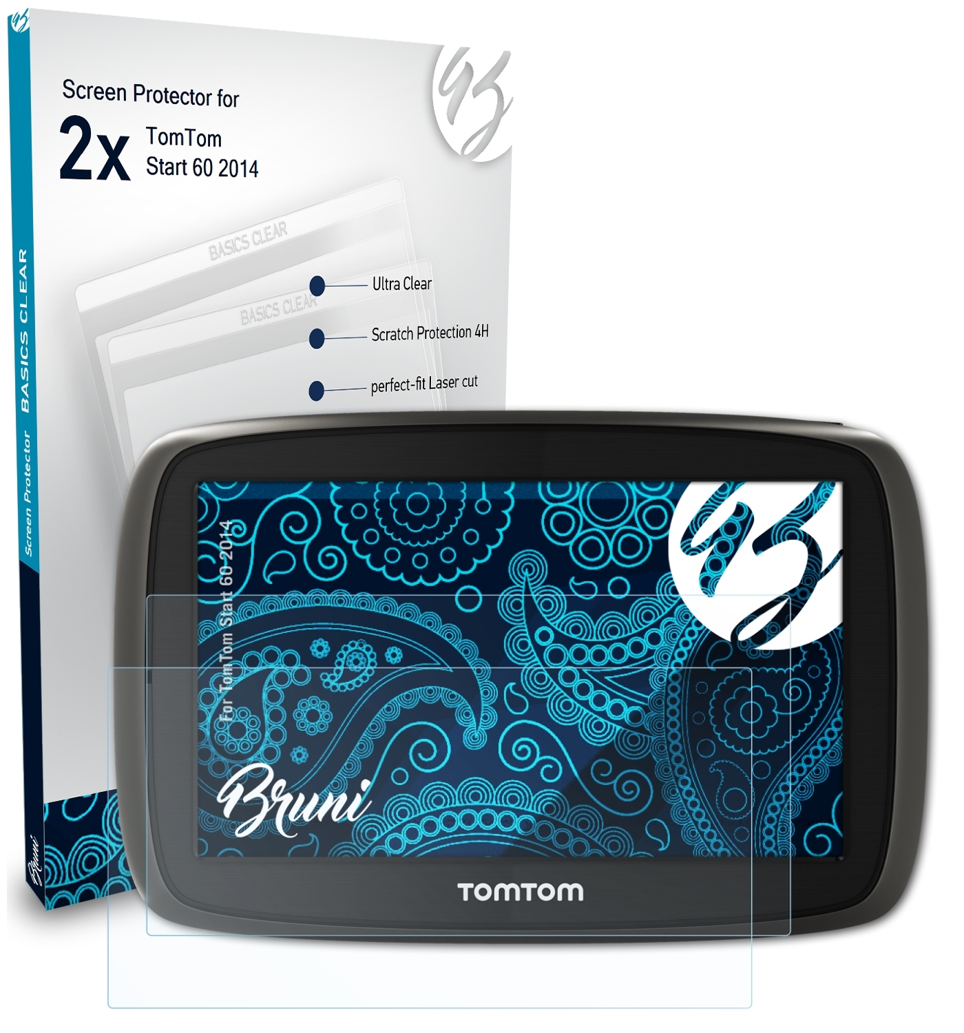 BRUNI 2x Basics-Clear Schutzfolie(für TomTom Start 60 (2014))
