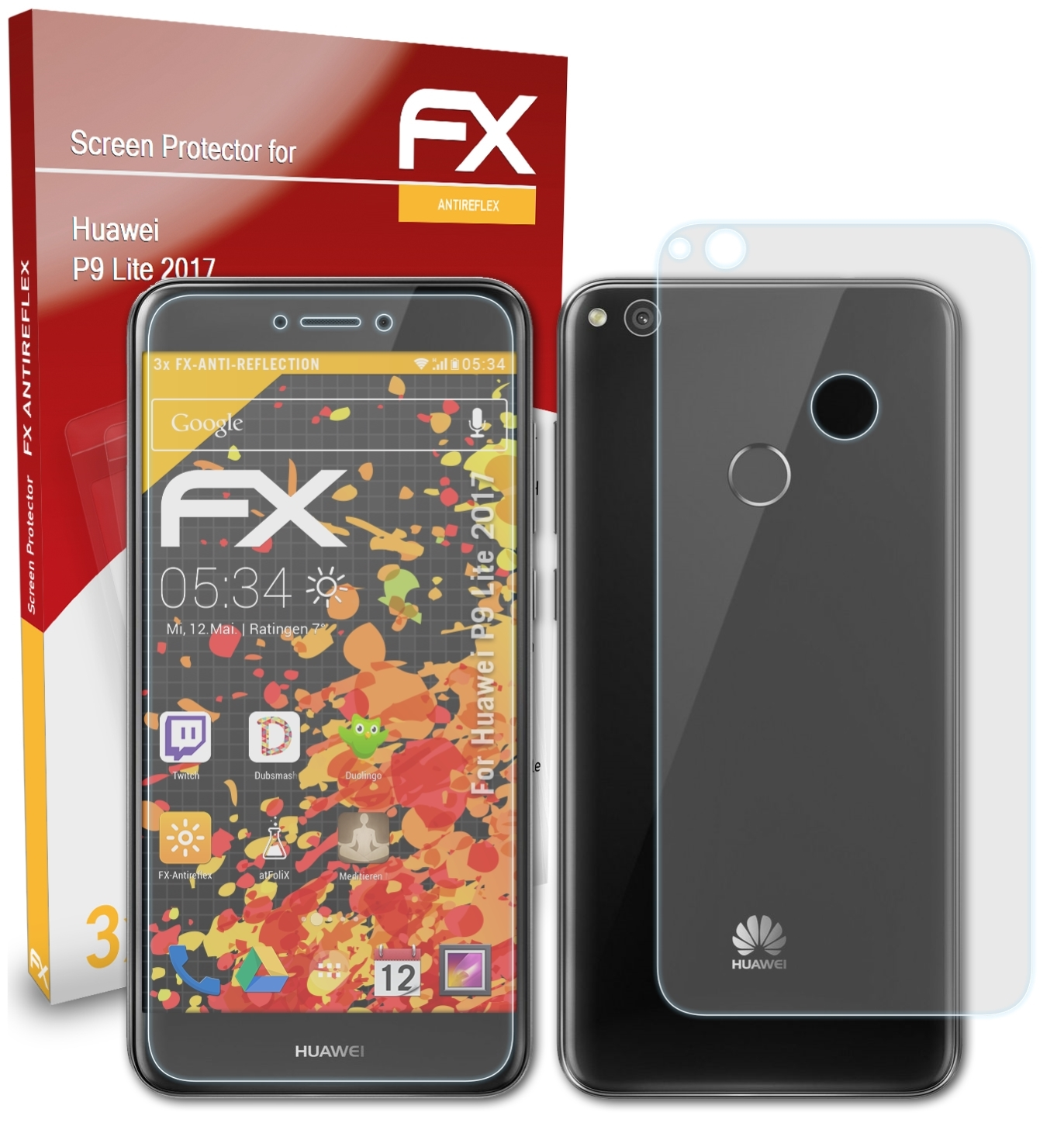 ATFOLIX 3x FX-Antireflex Displayschutz(für 2017) Lite P9 Huawei