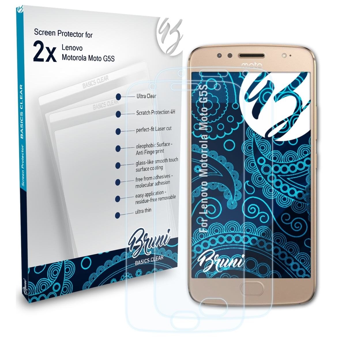 BRUNI 2x Basics-Clear Schutzfolie(für Moto Lenovo G5S) Motorola