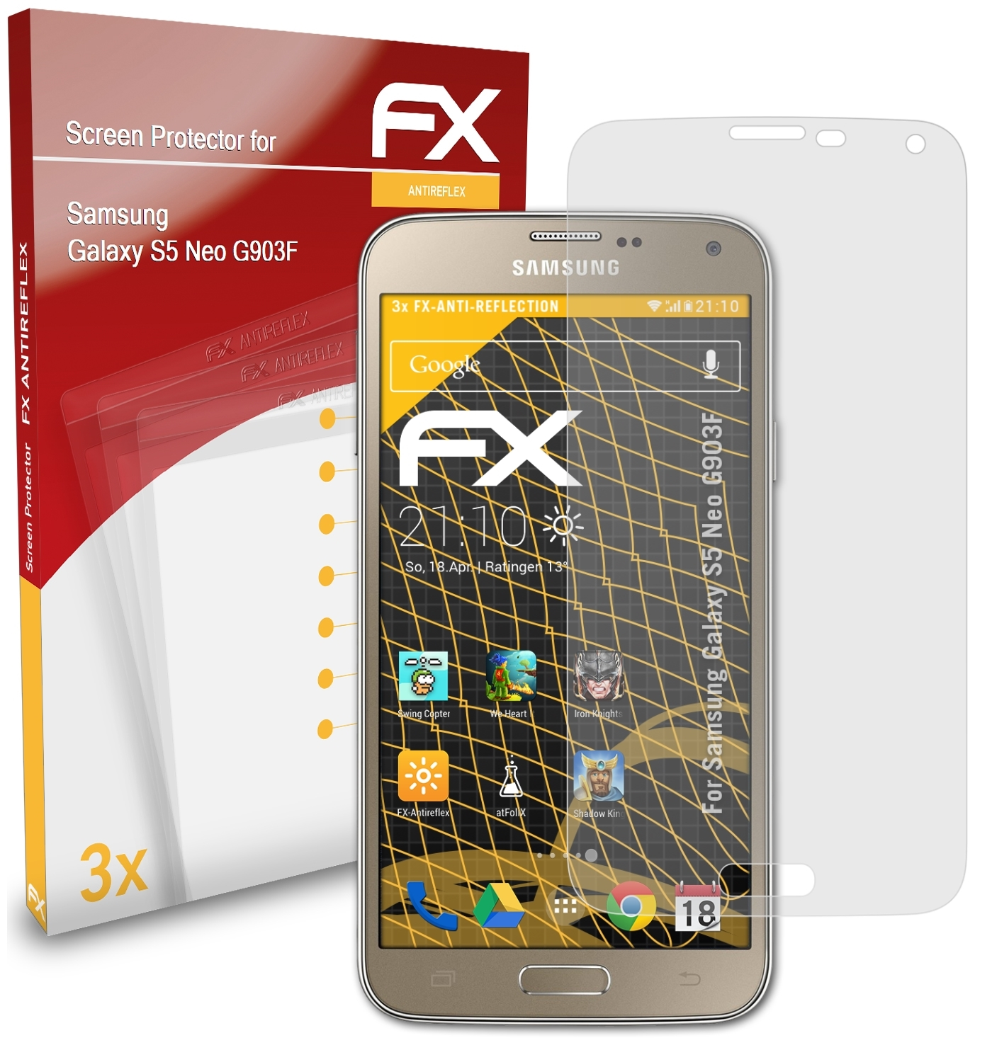 S5 Displayschutz(für 3x Galaxy Samsung FX-Antireflex (G903F)) Neo ATFOLIX
