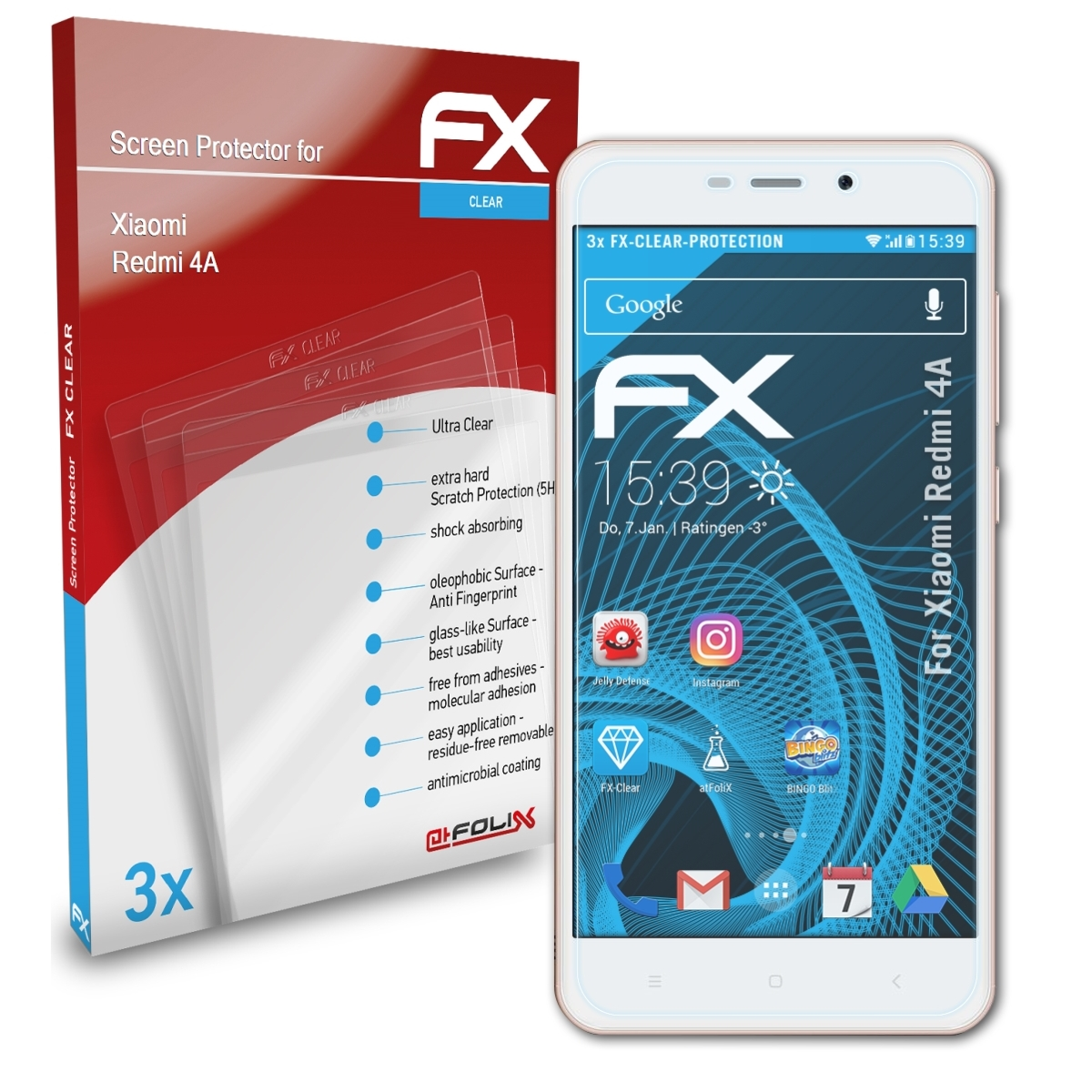 Redmi Displayschutz(für ATFOLIX 4A) FX-Clear Xiaomi 3x