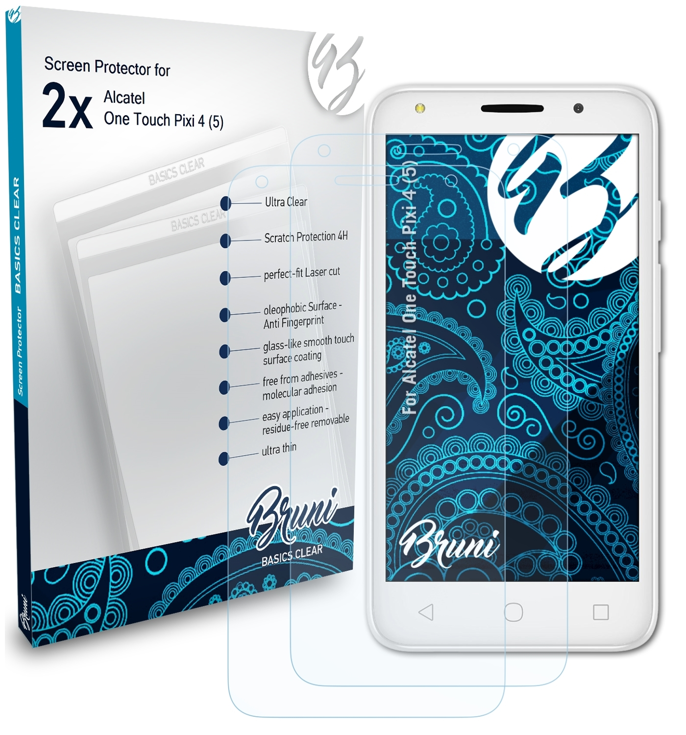 One 4 Touch (5)) Alcatel Basics-Clear Pixi BRUNI Schutzfolie(für 2x