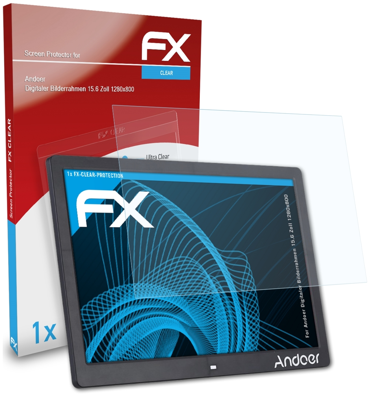 Displayschutz(für Zoll ATFOLIX (1280x800)) 15.6 Bilderrahmen FX-Clear Andoer Digitaler