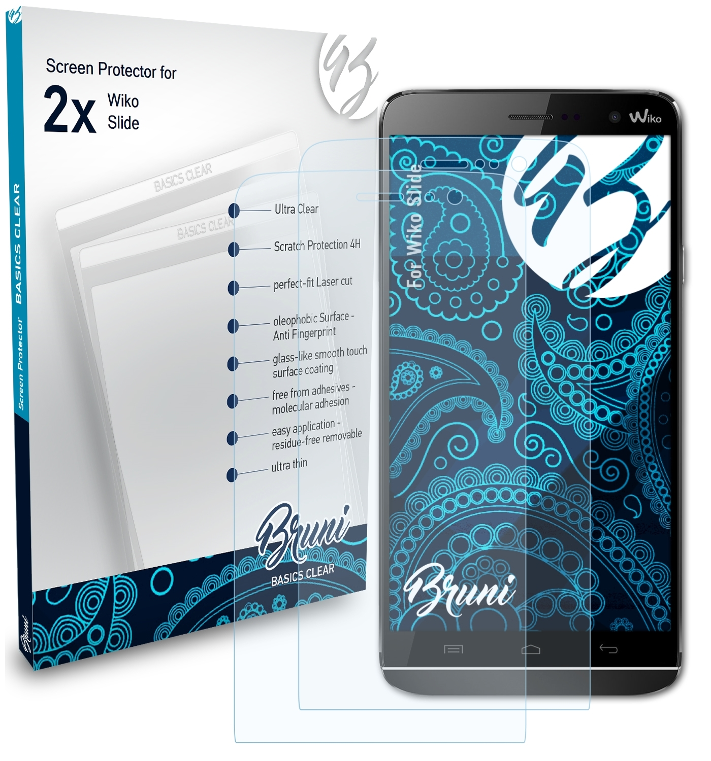 BRUNI 2x Slide) Wiko Basics-Clear Schutzfolie(für