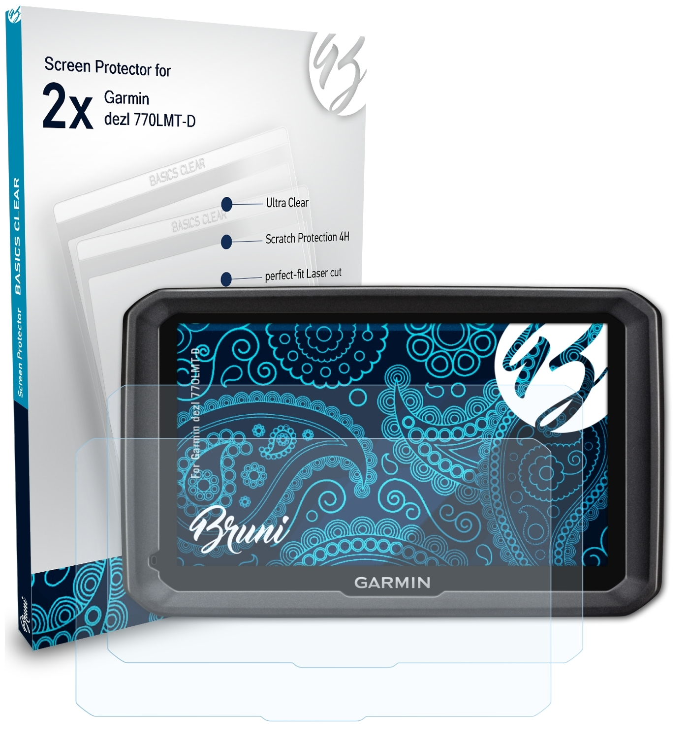 BRUNI 2x Basics-Clear 770LMT-D) Schutzfolie(für dezl Garmin