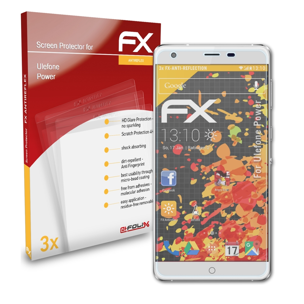 ATFOLIX 3x Power) Ulefone Displayschutz(für FX-Antireflex