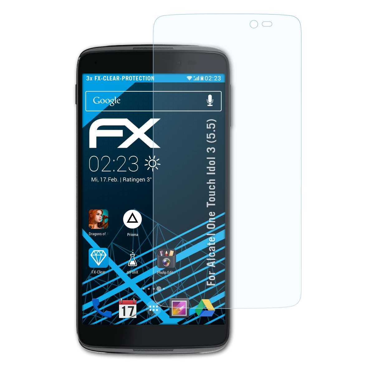 (5.5)) 3x Touch 3 Idol ATFOLIX One Displayschutz(für FX-Clear Alcatel