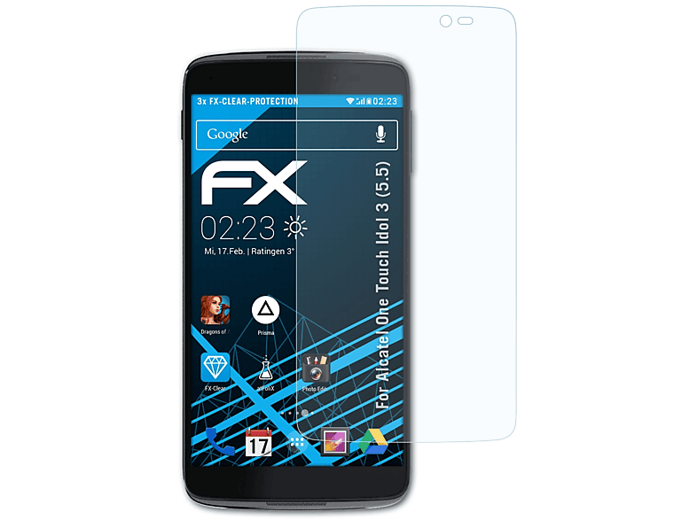 ATFOLIX 3x FX-Clear Displayschutz(für Alcatel (5.5)) 3 One Idol Touch