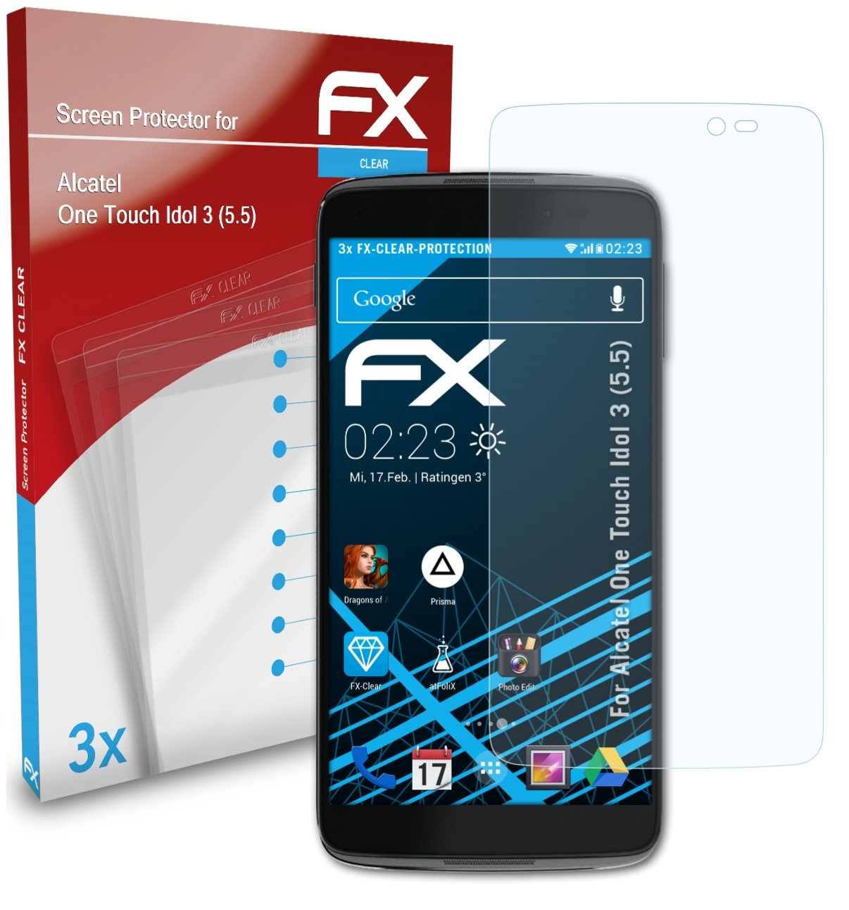 ATFOLIX 3x FX-Clear Displayschutz(für Alcatel Idol One 3 Touch (5.5))