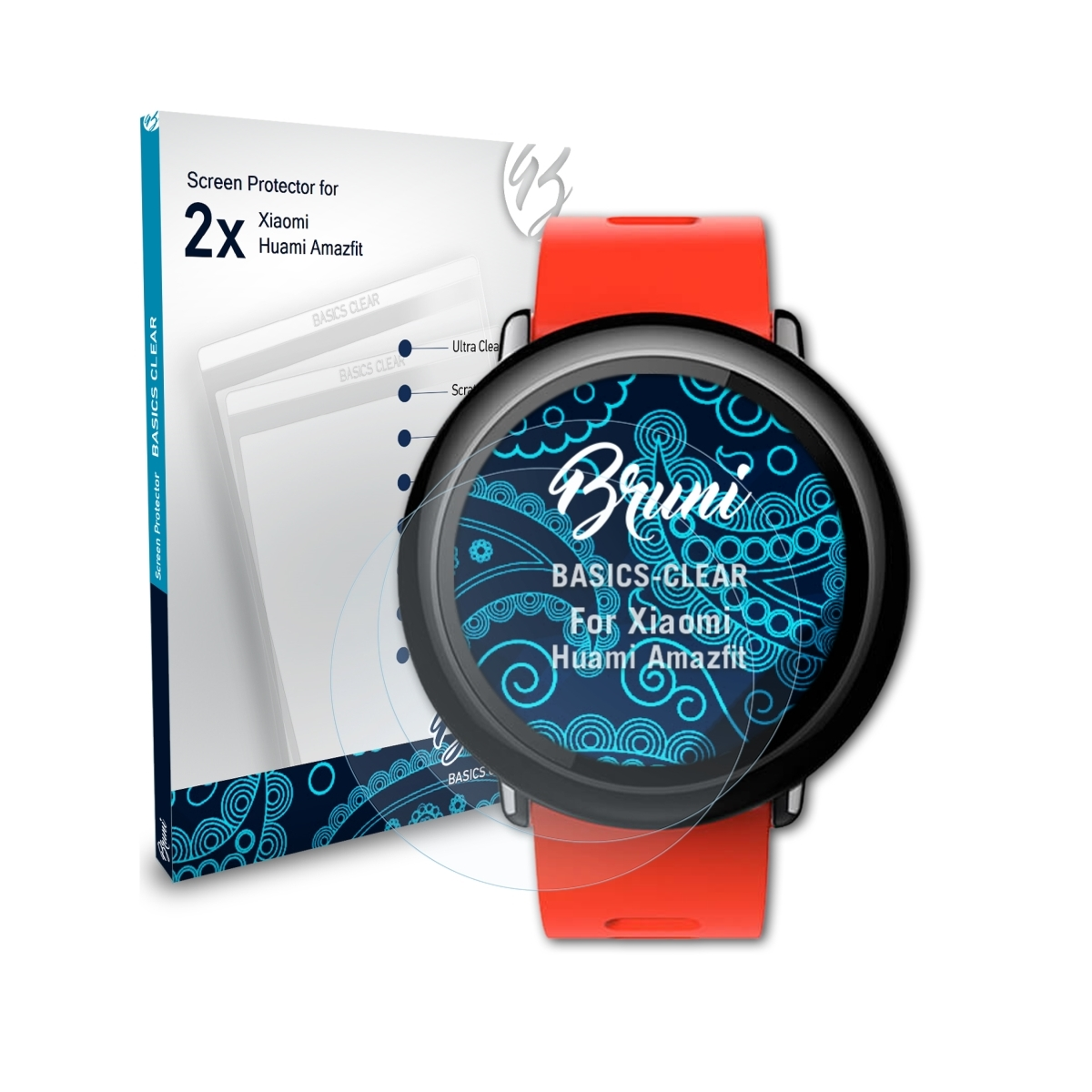 BRUNI 2x Basics-Clear Schutzfolie(für Xiaomi Amazfit) Huami
