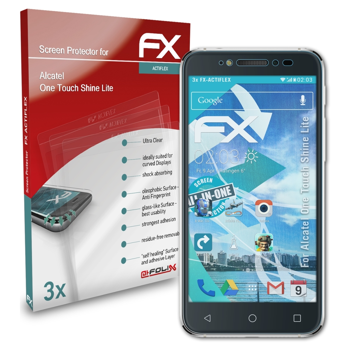 ATFOLIX Touch 3x One Lite) Alcatel Shine Displayschutz(für FX-ActiFleX