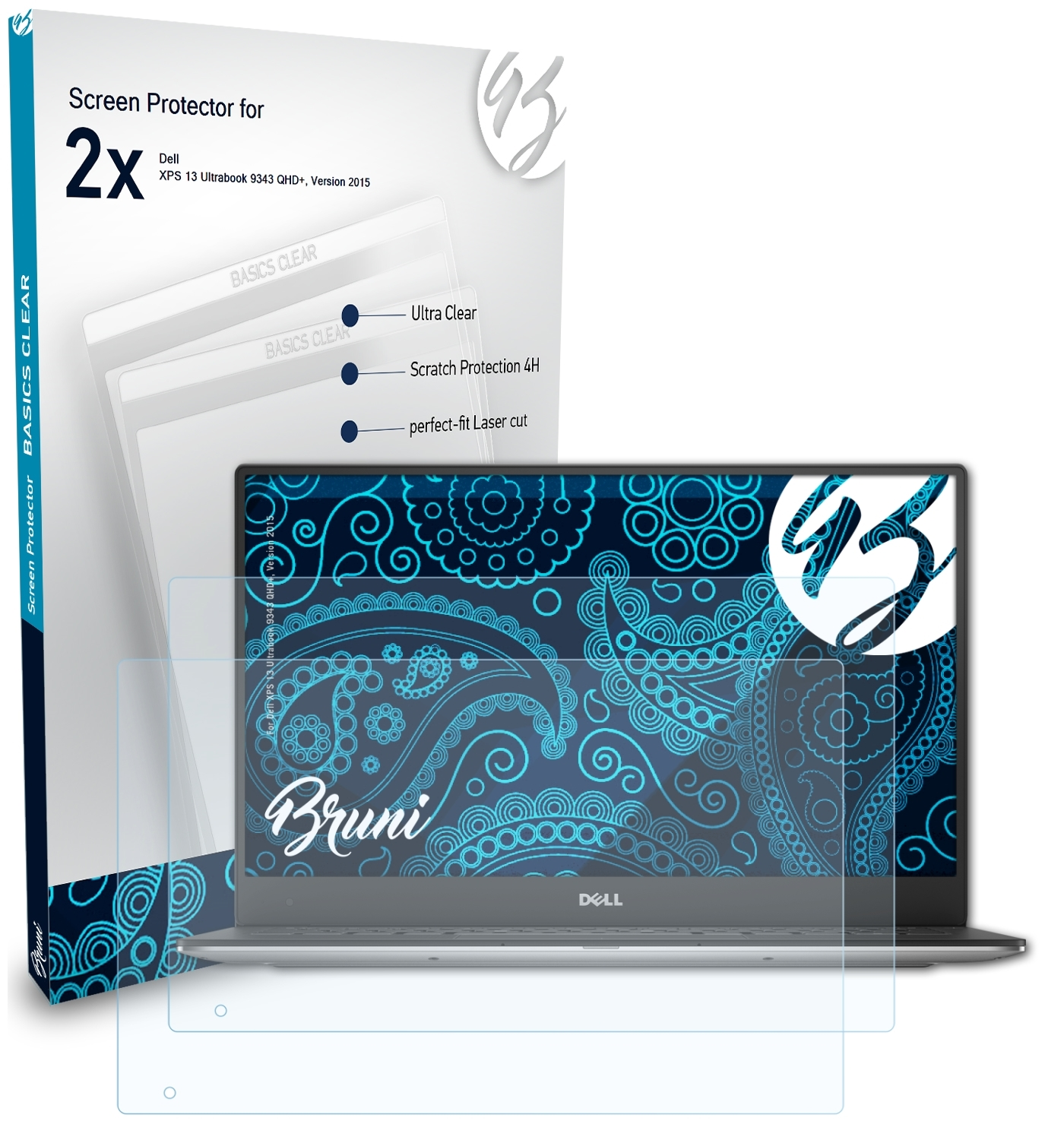 2x (9343 BRUNI 2015)) Schutzfolie(für Basics-Clear Dell Version 13 Ultrabook XPS QHD+,