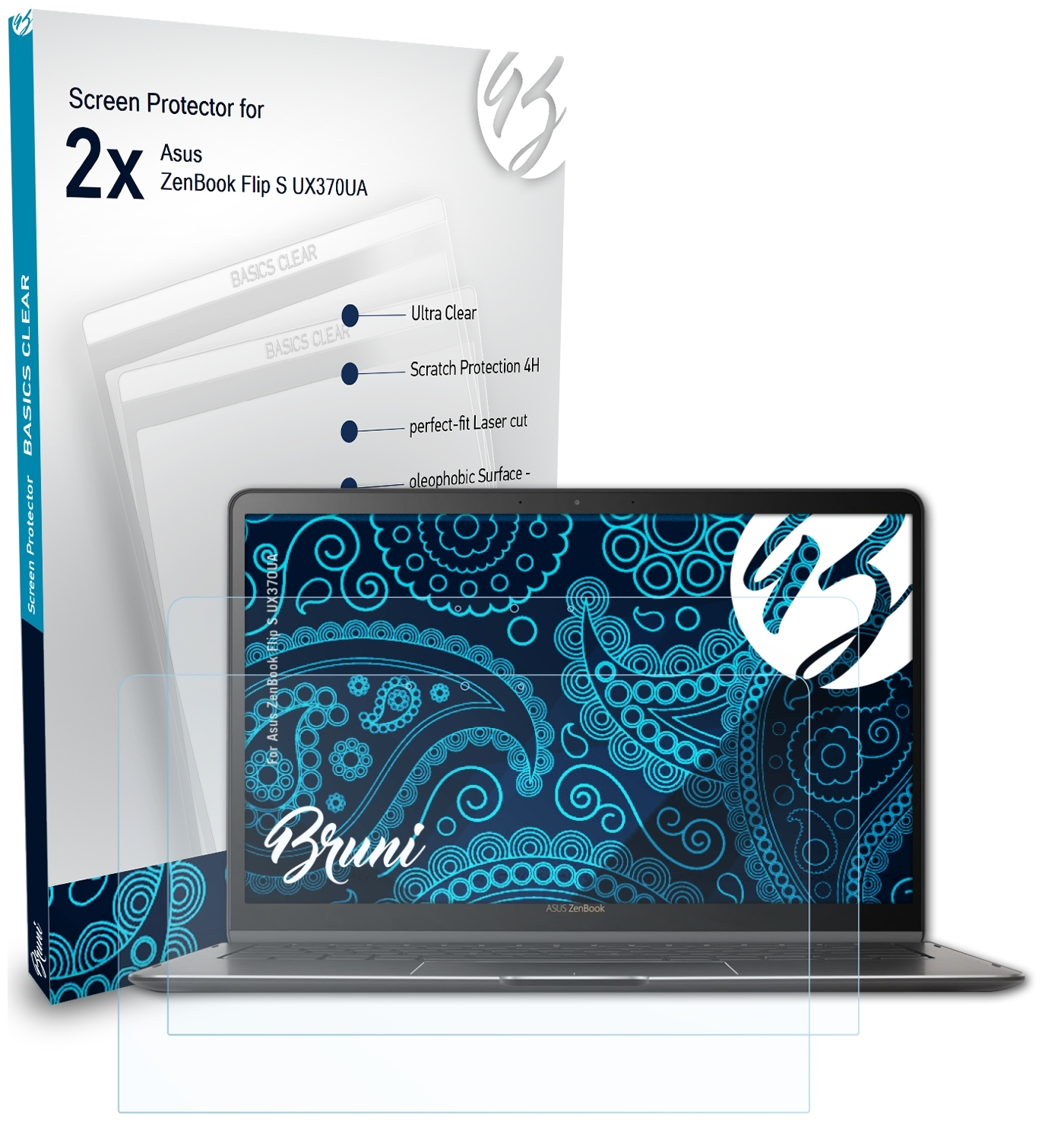 BRUNI 2x Flip Schutzfolie(für Asus S (UX370UA)) ZenBook Basics-Clear