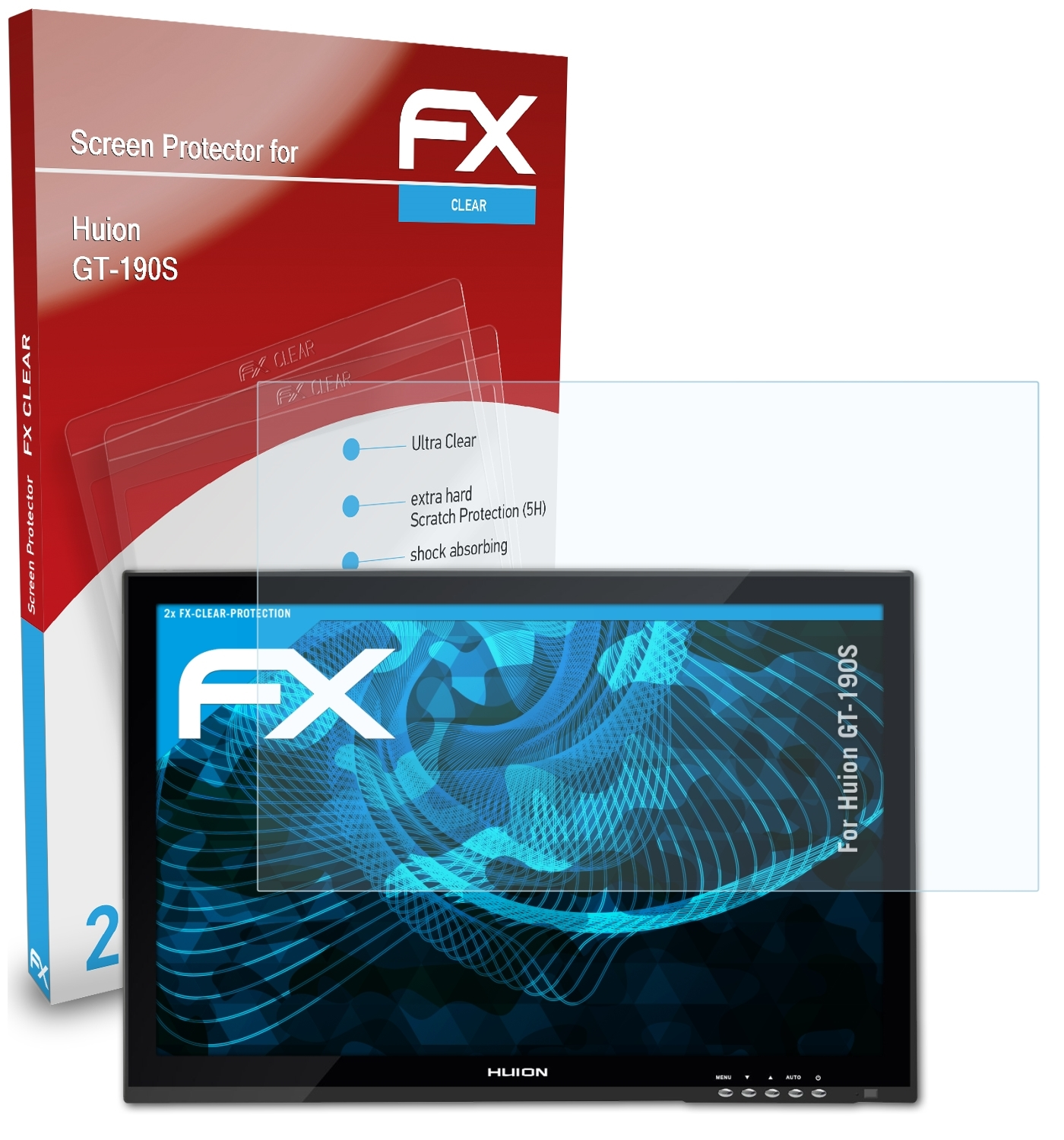 ATFOLIX 2x FX-Clear Huion Displayschutz(für GT-190S)