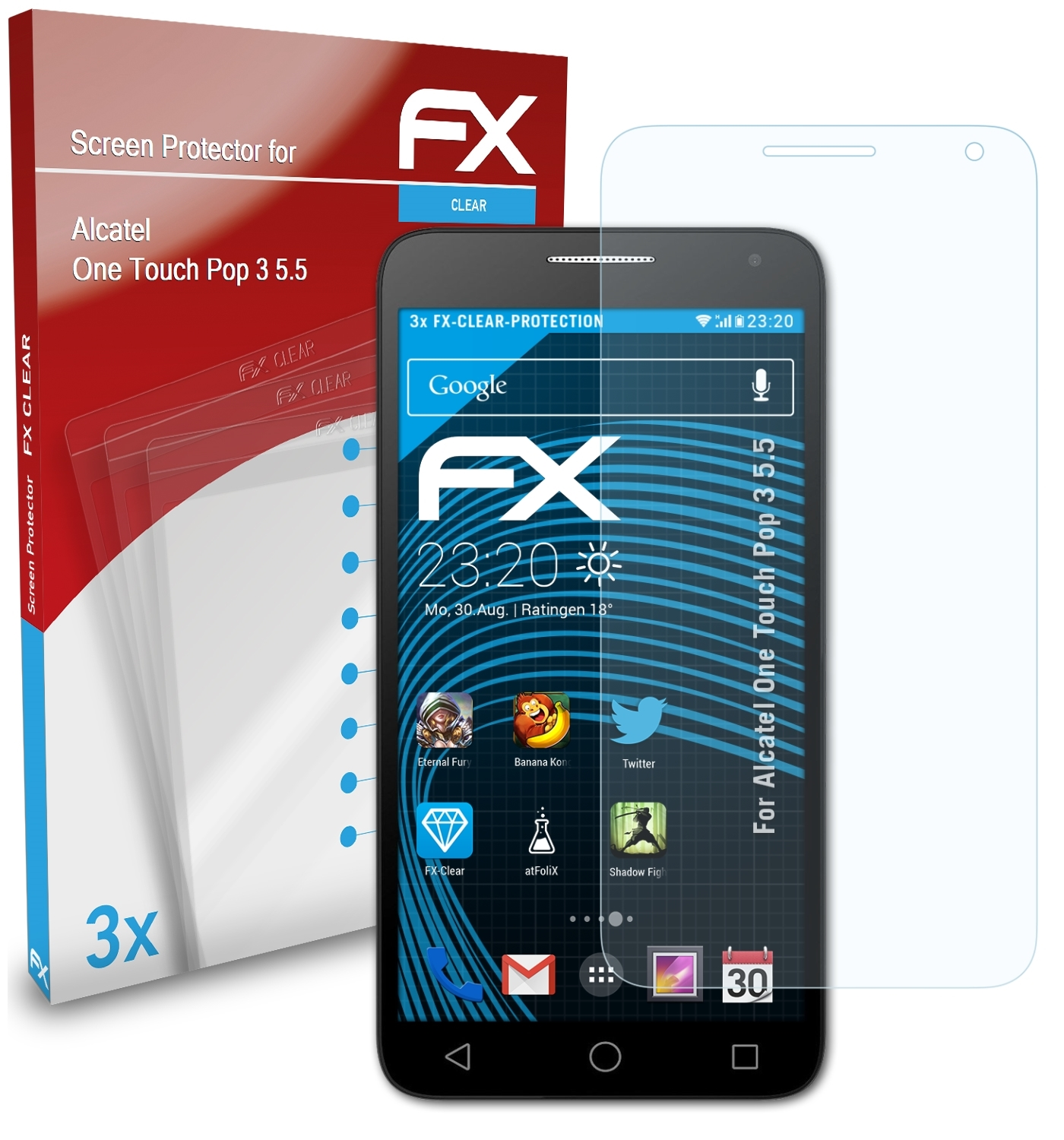 3x Pop (5.5)) 3 ATFOLIX One Displayschutz(für FX-Clear Touch Alcatel