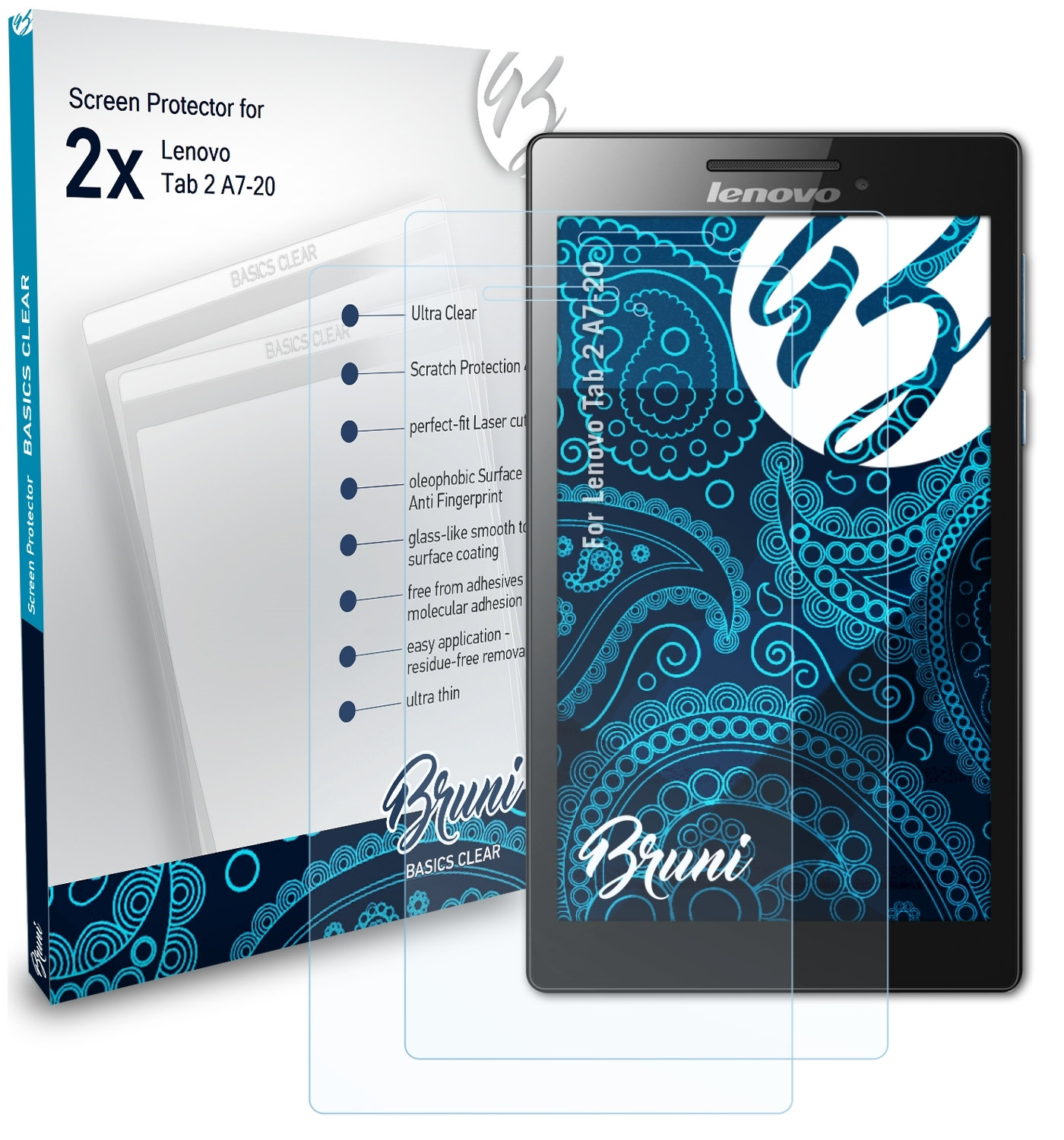 BRUNI 2x Basics-Clear 2 Schutzfolie(für Tab A7-20) Lenovo