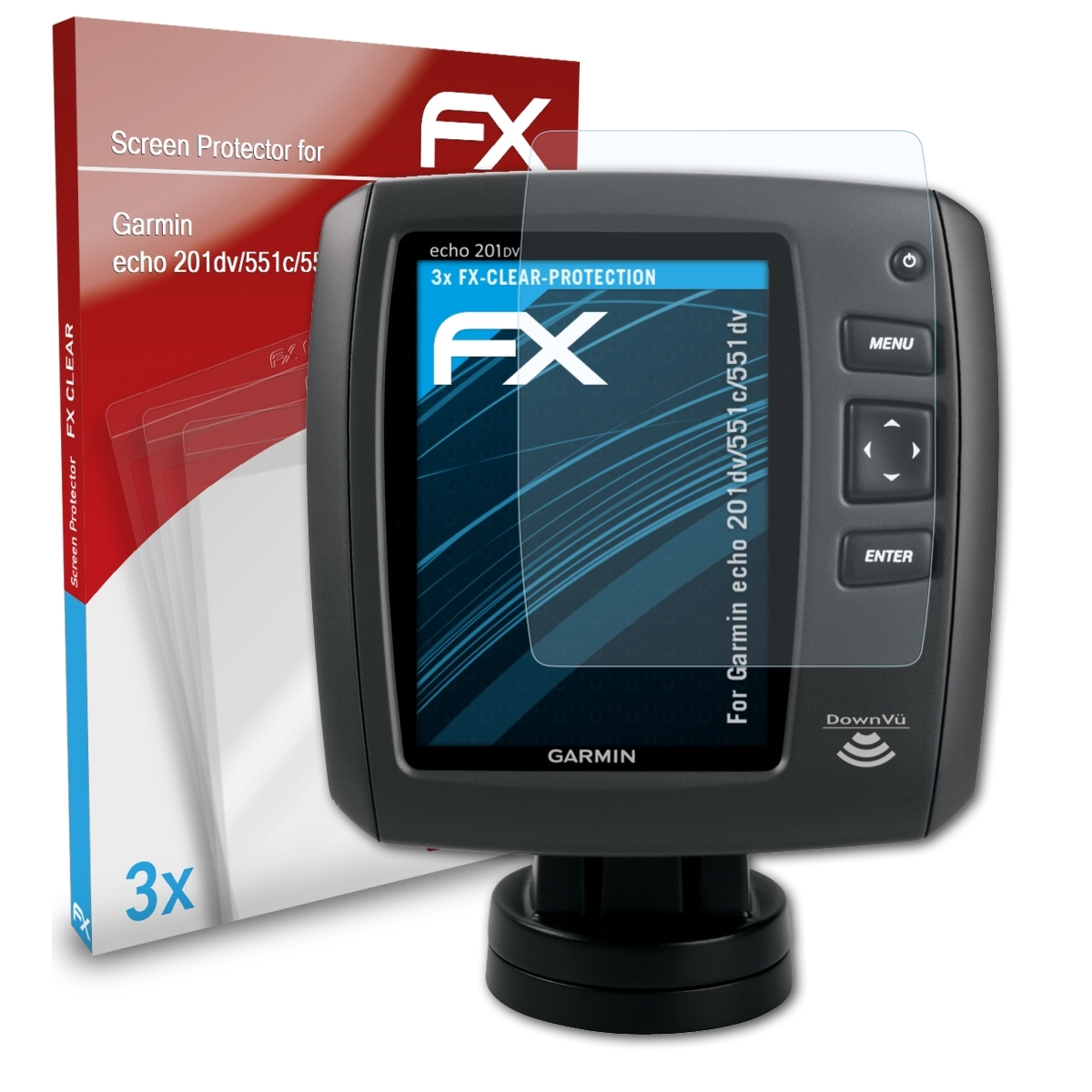 ATFOLIX 3x FX-Clear Garmin Displayschutz(für echo 201dv/551c/551dv)