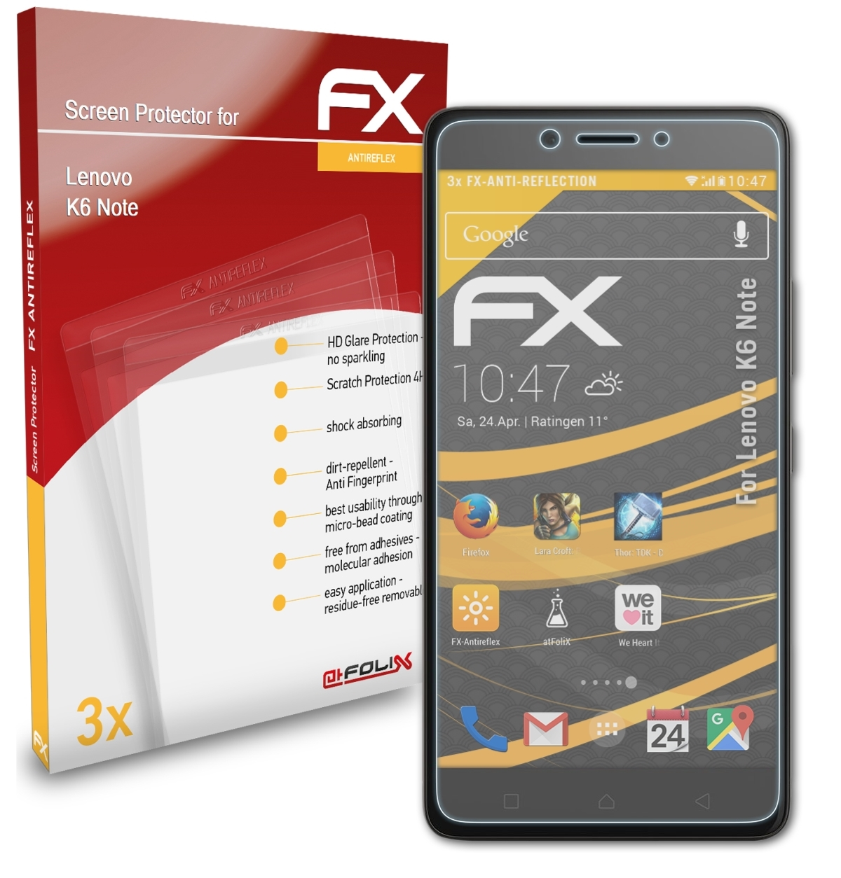 Lenovo 3x K6 Note) ATFOLIX FX-Antireflex Displayschutz(für