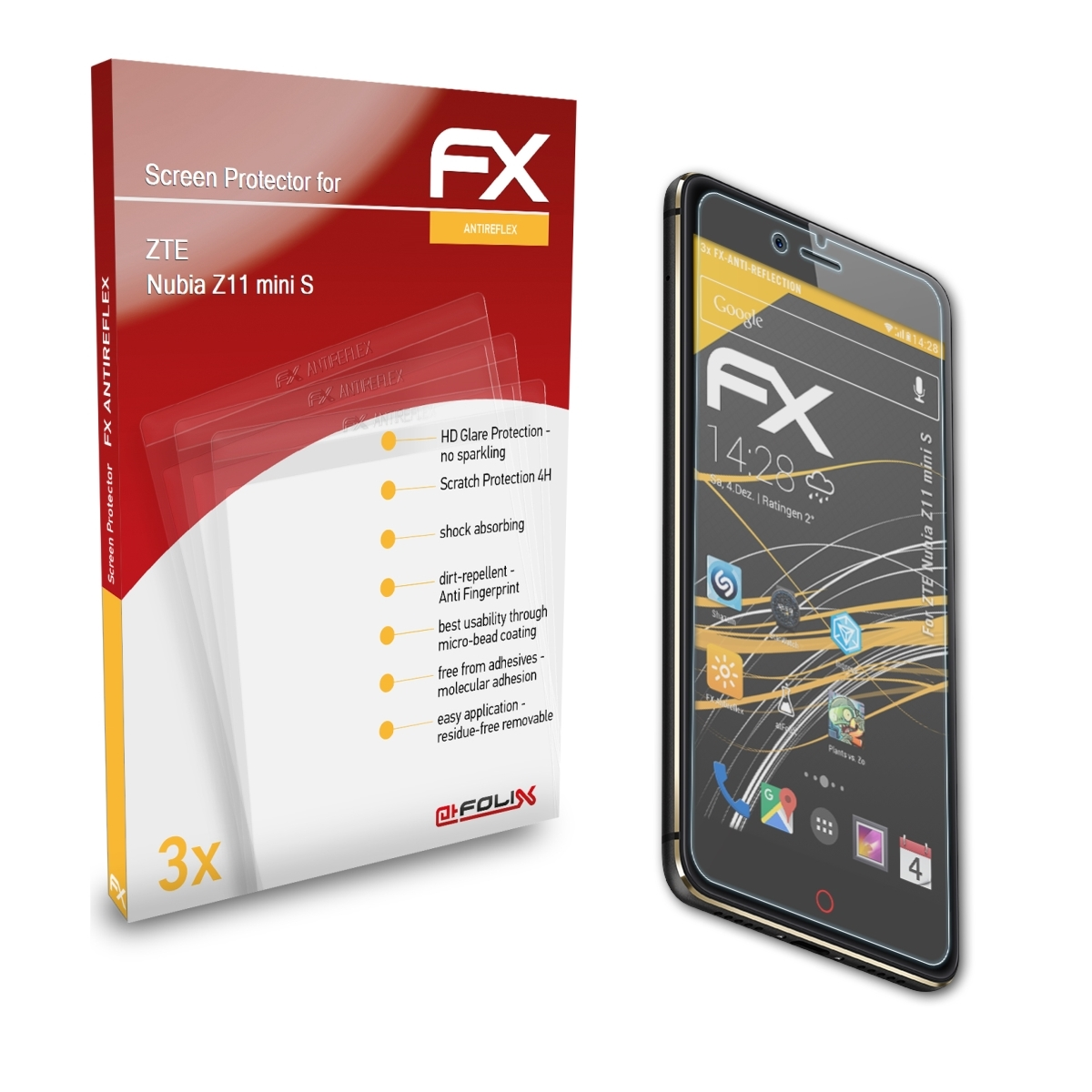 ATFOLIX 3x FX-Antireflex Displayschutz(für ZTE S) mini Z11 Nubia
