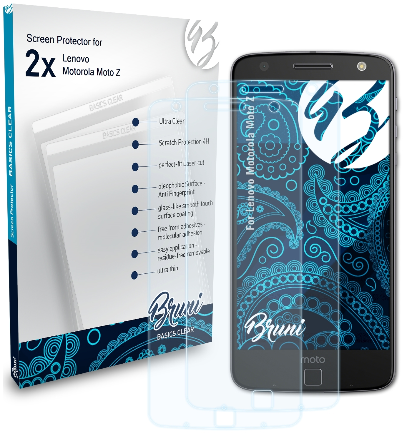 BRUNI 2x Basics-Clear Schutzfolie(für Motorola Z) Lenovo Moto