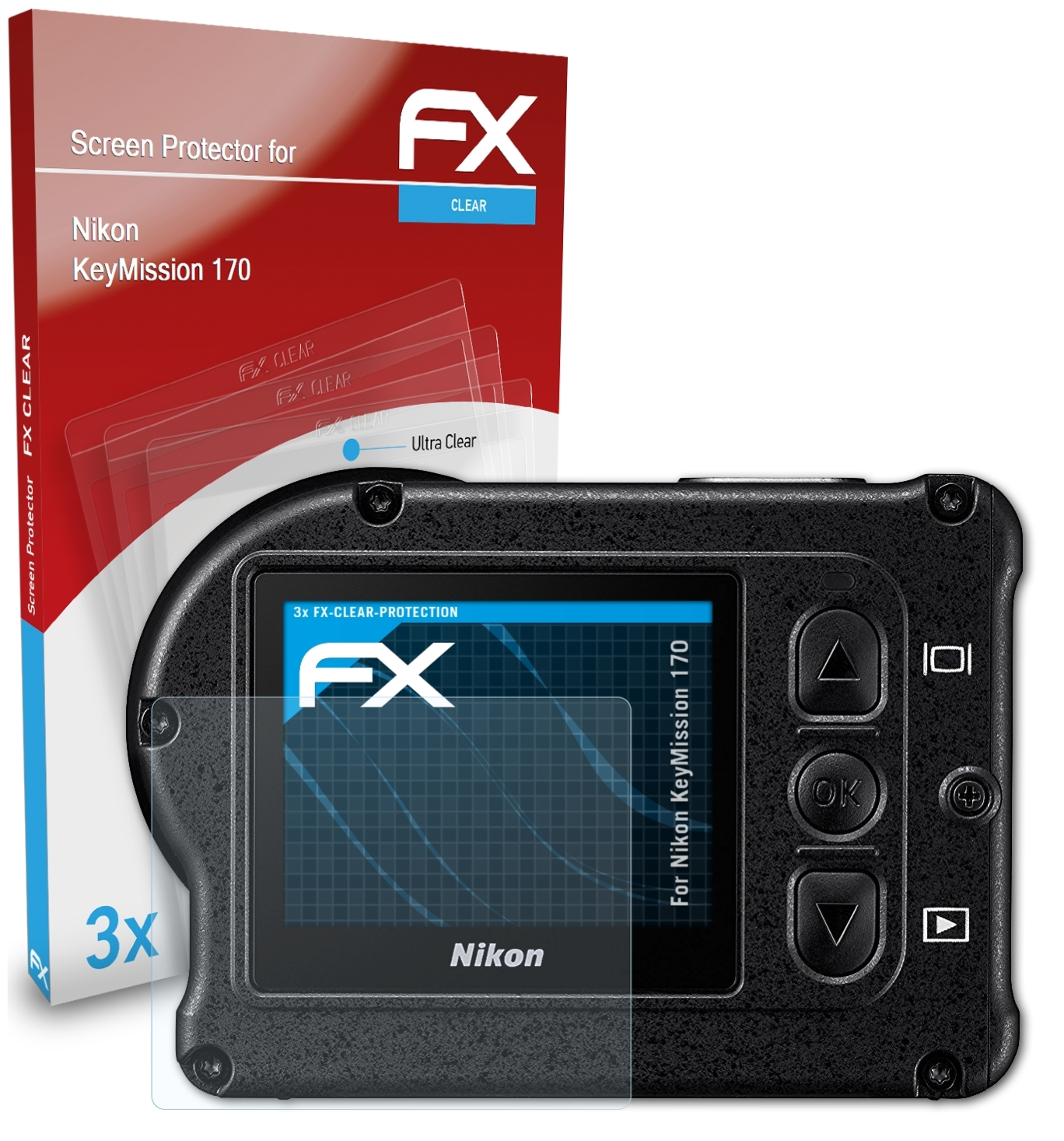 ATFOLIX 3x KeyMission Displayschutz(für Nikon 170) FX-Clear