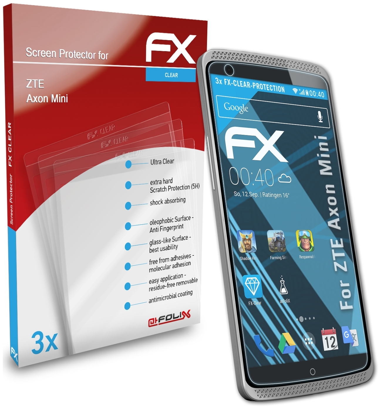 ZTE FX-Clear Mini) ATFOLIX Displayschutz(für Axon 3x
