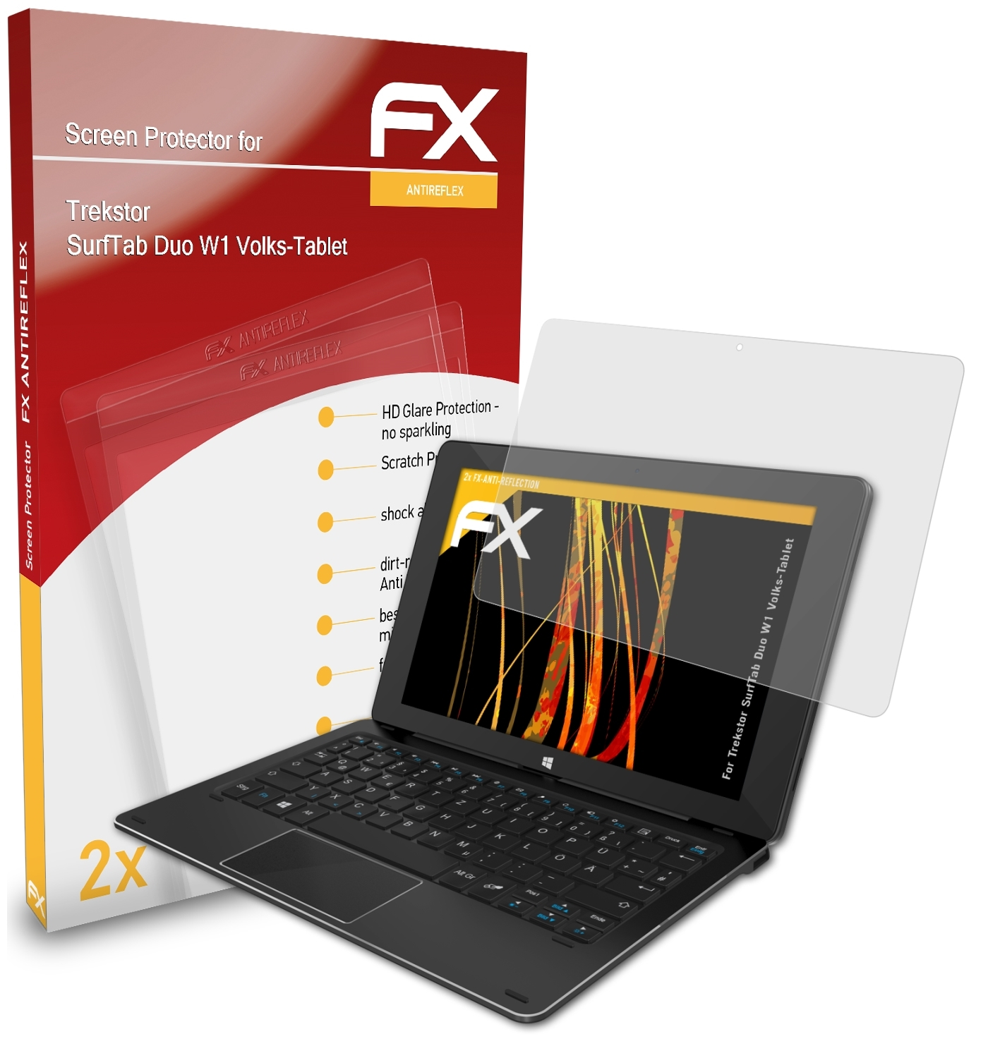 ATFOLIX 2x (Volks-Tablet)) Trekstor W1 Displayschutz(für FX-Antireflex SurfTab Duo