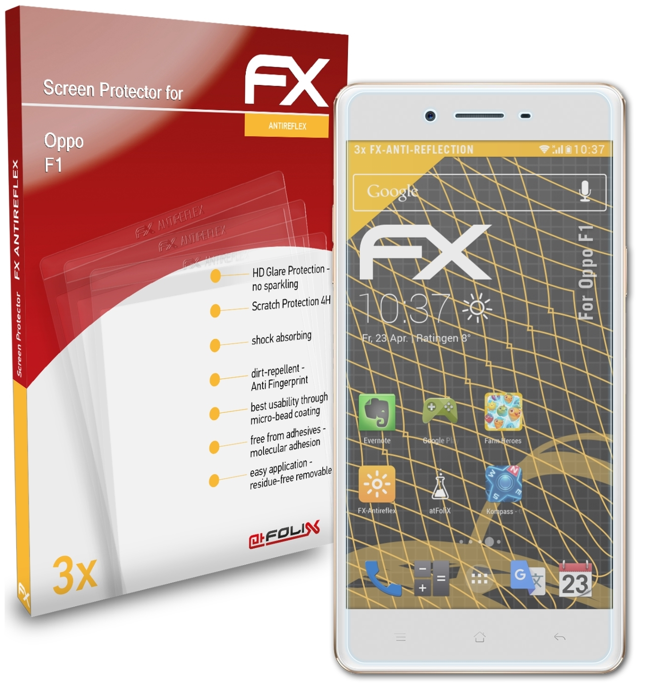 F1) Displayschutz(für ATFOLIX Oppo 3x FX-Antireflex