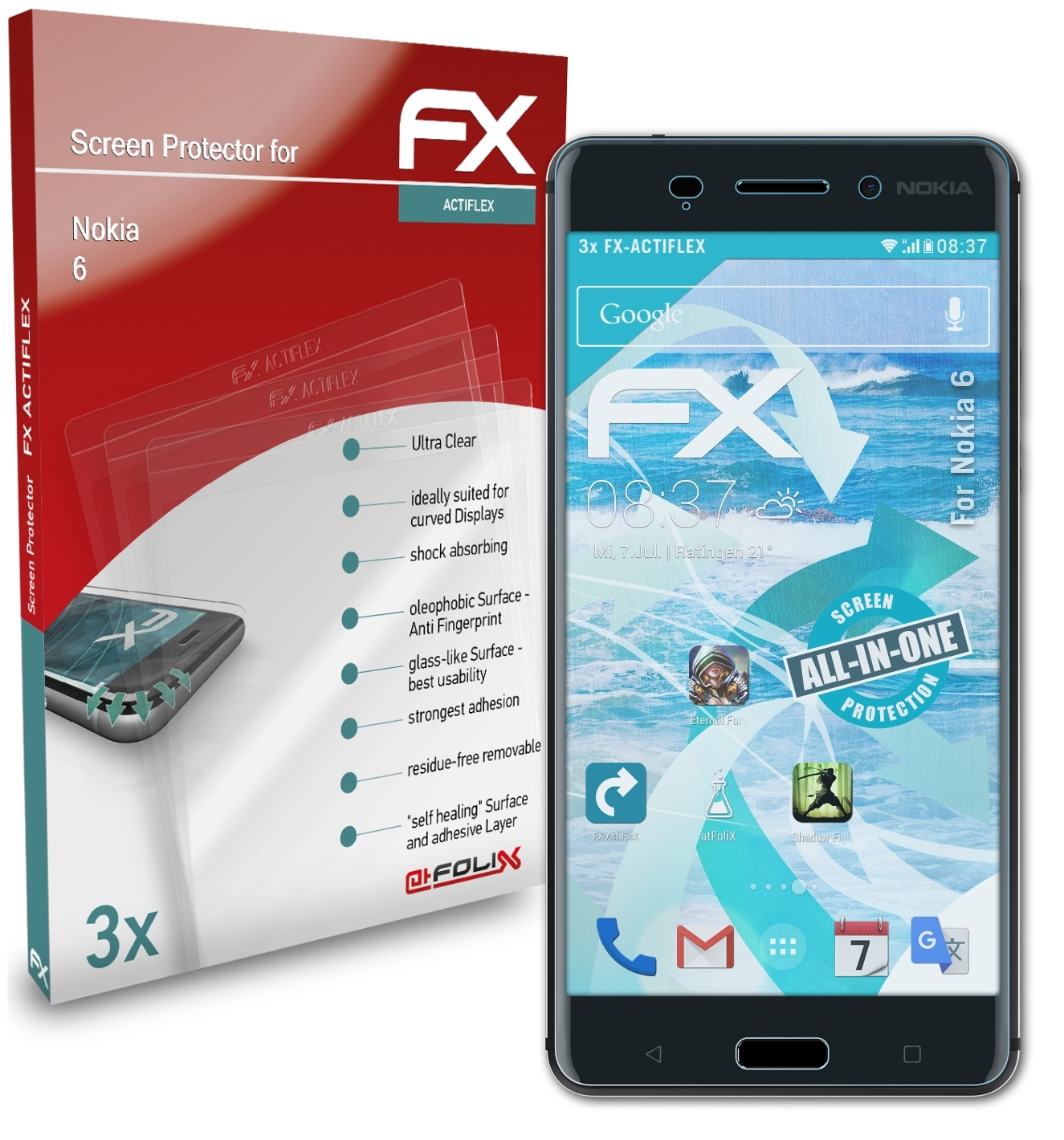 3x 6) Displayschutz(für ATFOLIX FX-ActiFleX Nokia