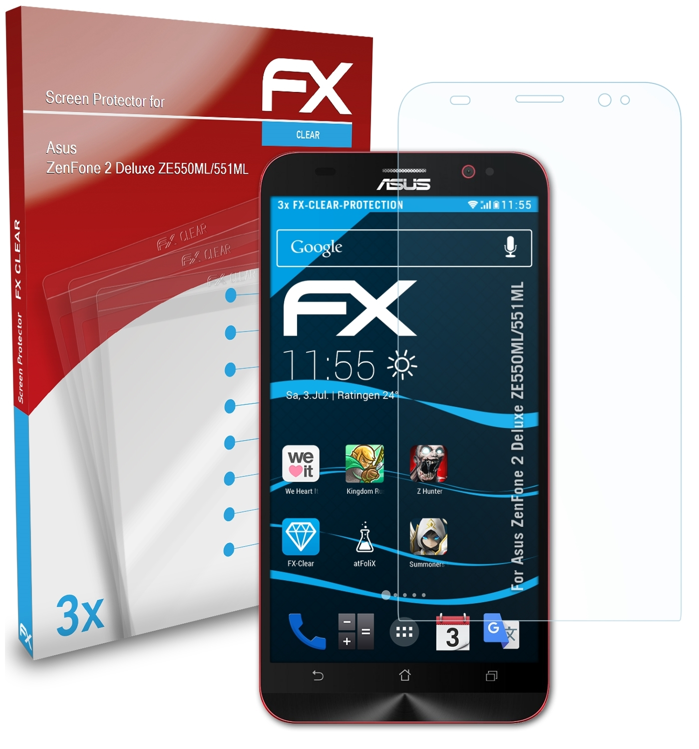 ATFOLIX 3x FX-Clear 2 Displayschutz(für ZenFone (ZE550ML/551ML)) Deluxe Asus