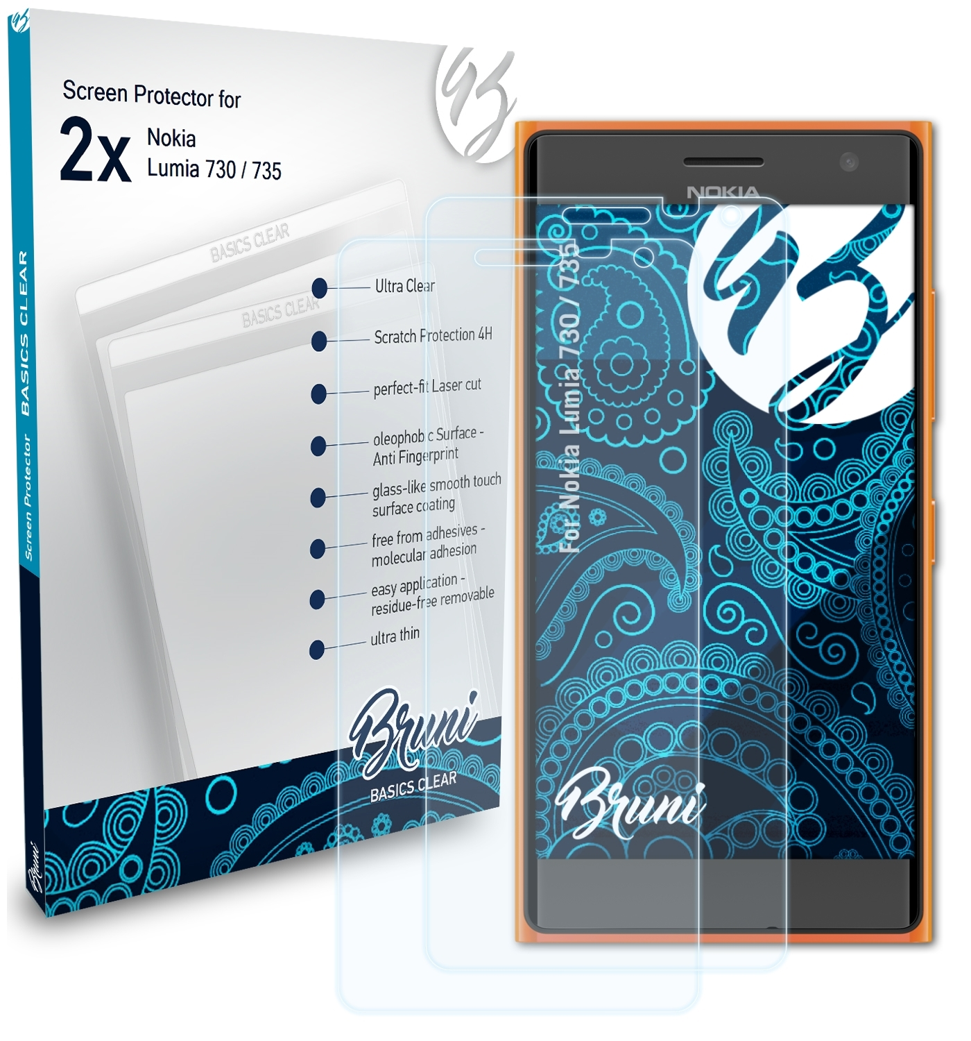 Nokia BRUNI Schutzfolie(für 735) Lumia 730 Basics-Clear / 2x