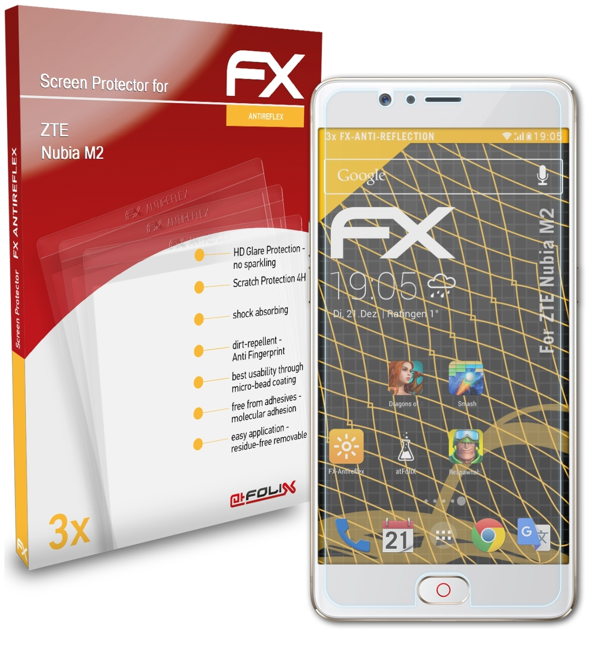 ATFOLIX 3x FX-Antireflex Displayschutz(für M2) Nubia ZTE