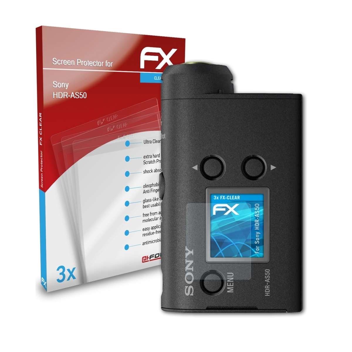 HDR-AS50) Displayschutz(für ATFOLIX FX-Clear Sony 3x