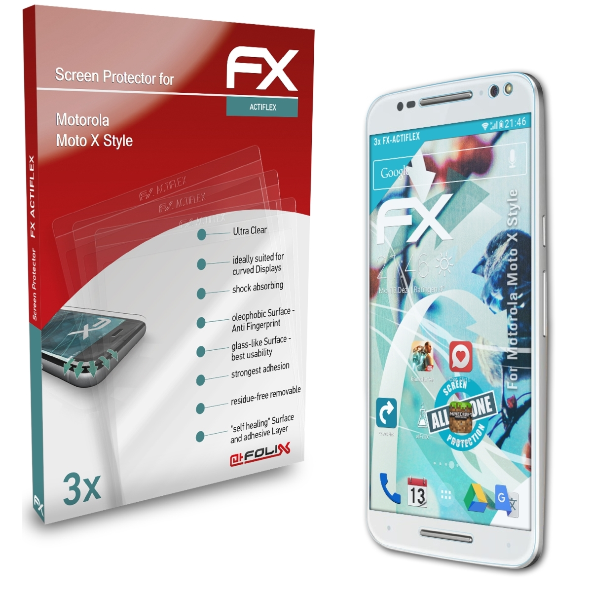 3x FX-ActiFleX ATFOLIX Motorola Displayschutz(für Moto X Style)