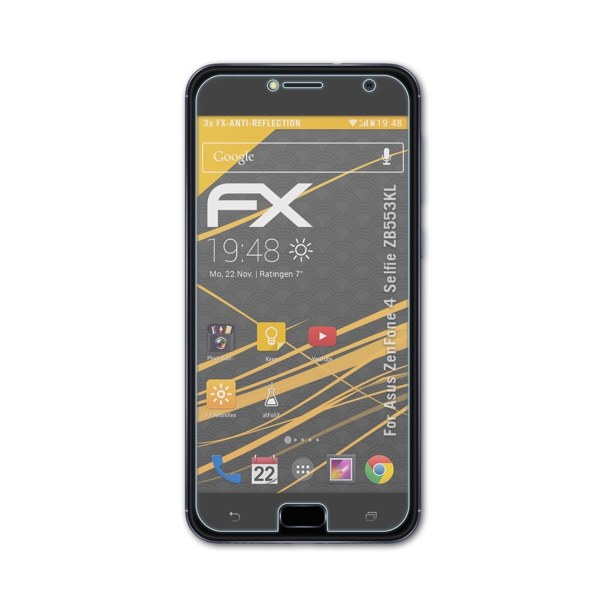 ATFOLIX 3x FX-Antireflex ZenFone Selfie (ZB553KL)) Displayschutz(für 4 Asus